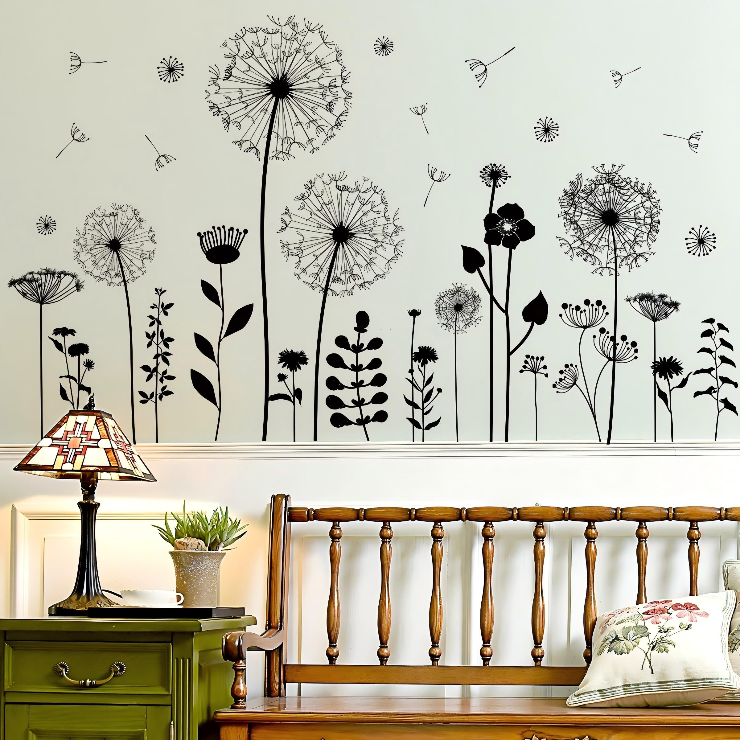 OUFEI Wall Decals Peel and Stick Black Dandelion Stickers for Baby Kids Nursery Girls Bedroom Living Room Home Window Decoration - Image 3