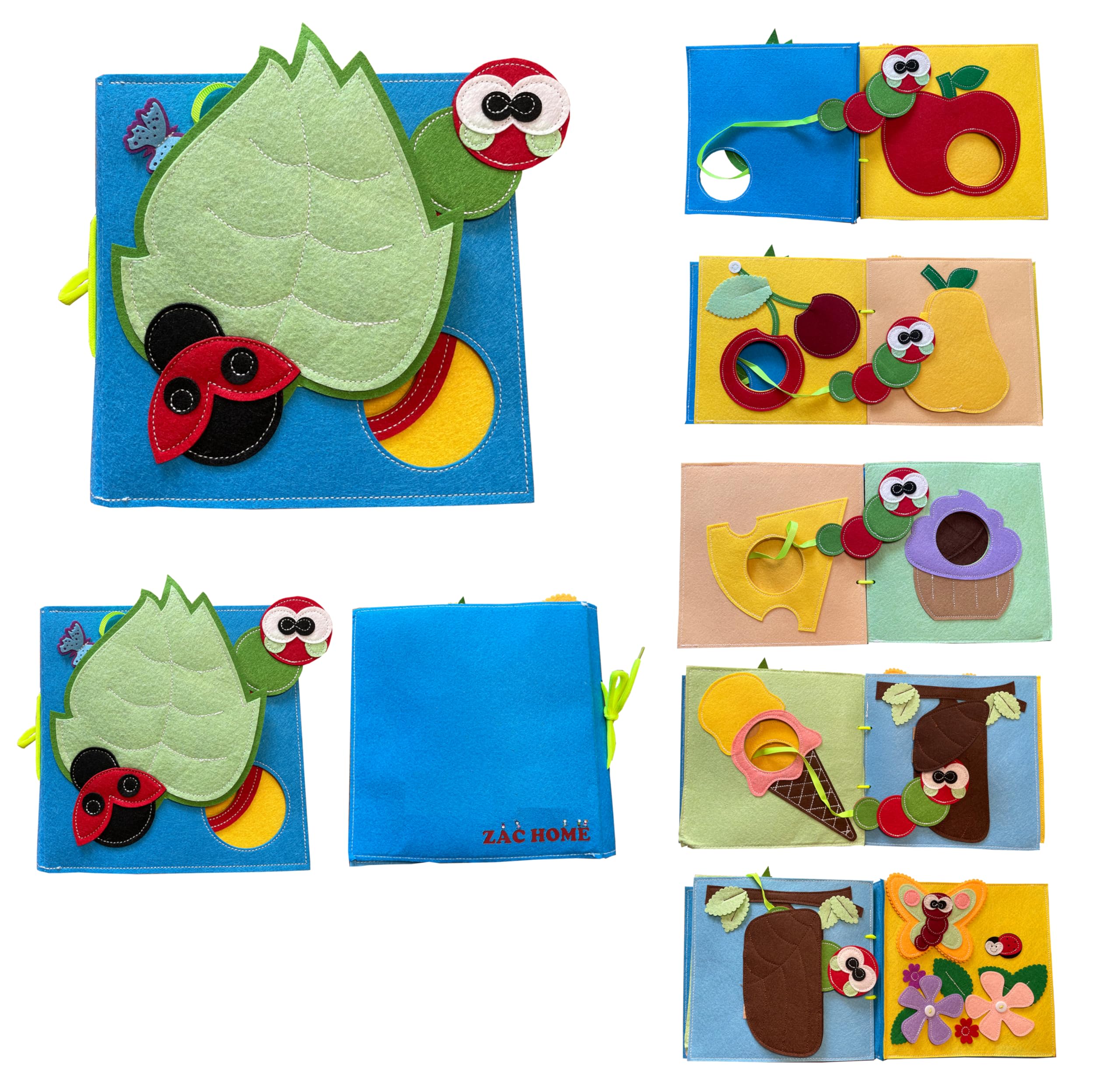ZAC HOME Caterpillar Quiet Book, Interactive Felt Activity Book for Toddlers 3+ Years, Educational Sensory Learning Toy, 30 x 25 cm