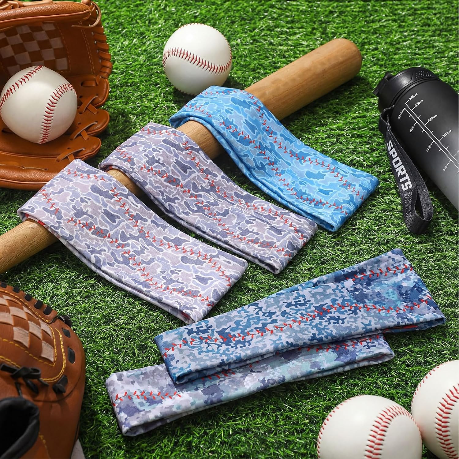 Cuffbow 6 Pcs Baseball Camo Headbands for Women Men, Wide Elastic Sweatband Non-Slip Sports Headband Softball Game Day Hair Accessories Baseball Mom Team Gifts Workout Yoga Running Bandana