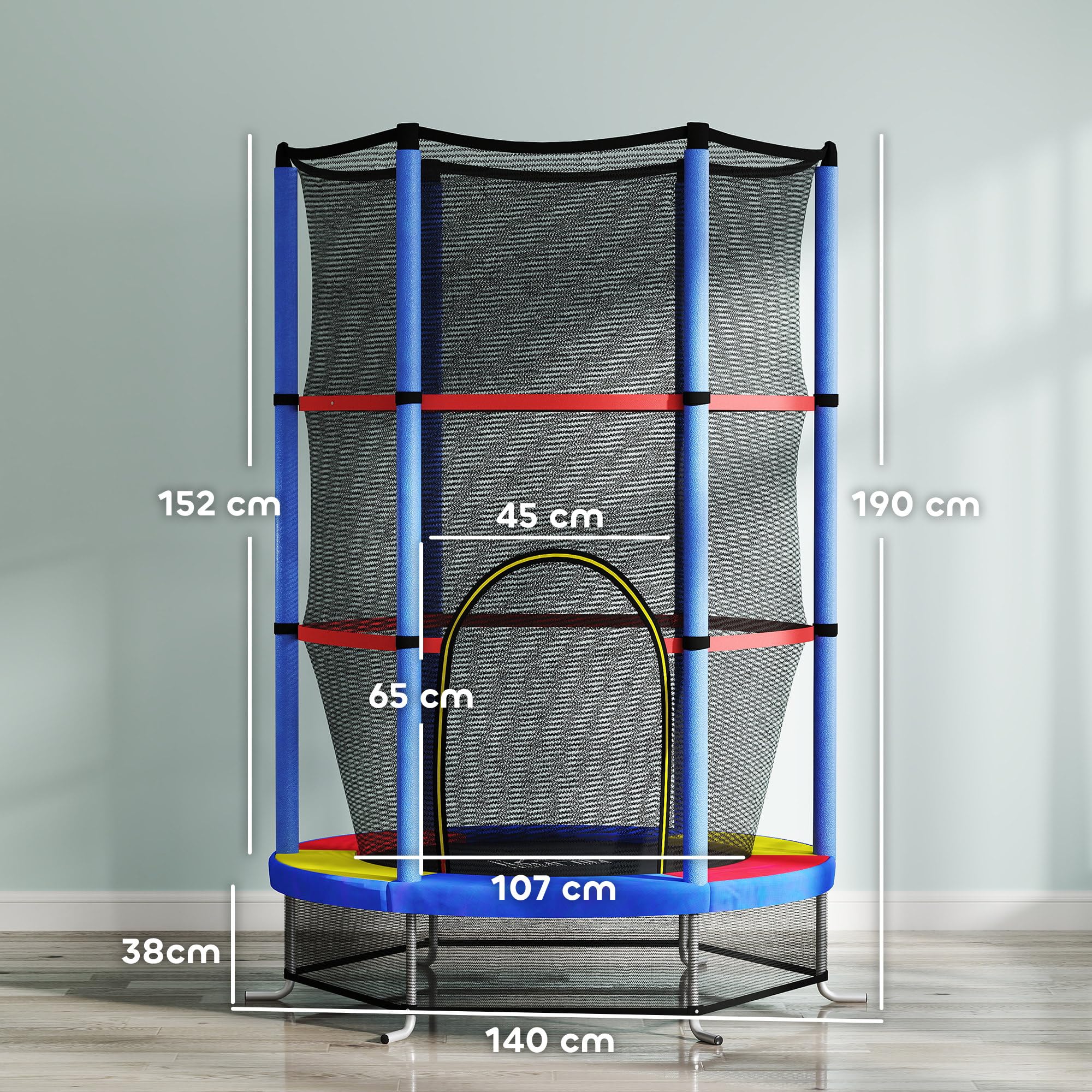 HOMCOM Trampoline pour Enfant Ø 1,40 m Filet de sécurité Porte zippée 6 poteaux rembourrés Inclus Charge Max. 45 kg