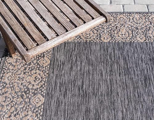Miniatura 5 de Unique Loom Outdoor Border Collection - Alfombra de área con borde floral (2 pies x 6 pies 1 pulgada, alfombra de pasillo, gris carbónbeige)
