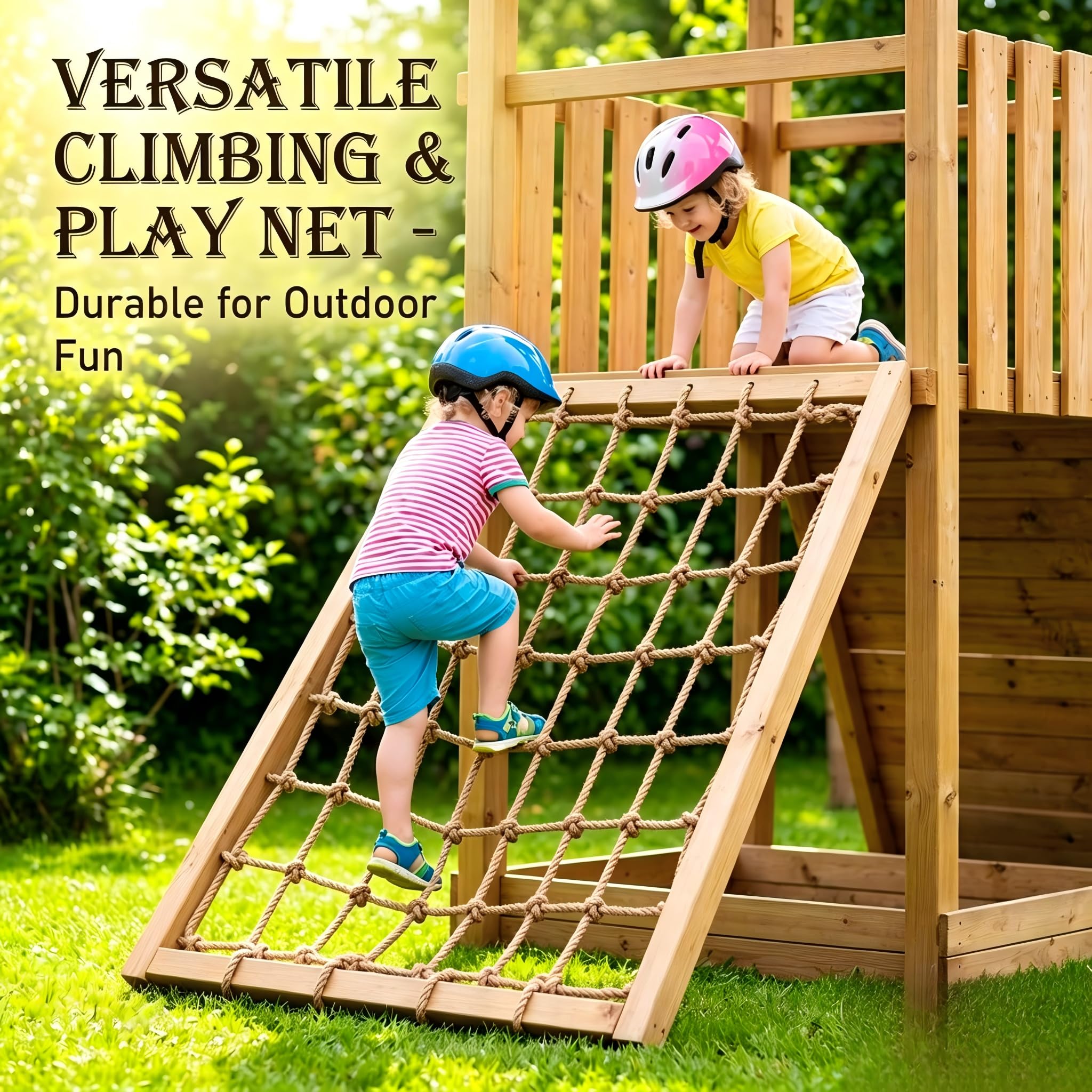 Passend für Hanfseil Kletternetz Kinder Balkonschutz Treppennetz Schutznetz 2x3m | Robustes Jutenetz für Hochbett & Garten. Dekonetz, Balkonnetz & Absturzsicherung für Katzen, Hunde & Spielplatz.