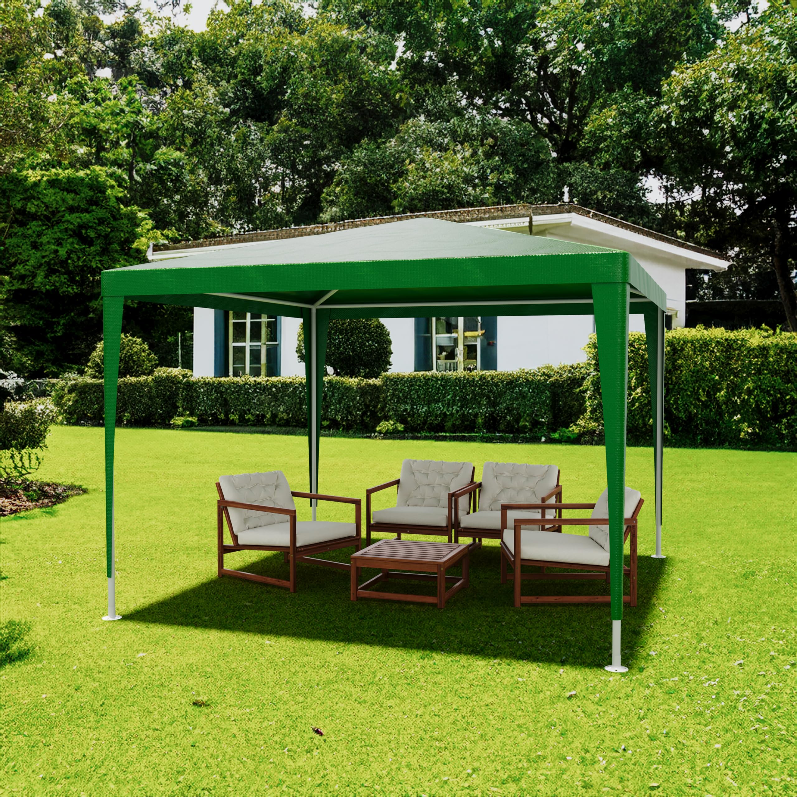 Gazebo 3x3 M Struttura In Acciaio Copertura In PE 110 gr/m² Impermeabile Idrorepellente Resistente Raggi Solari UV Tenda Ombrellone Per Fiere Pic Nic Campeggio Esterno Giardino Piscina (Verde)
