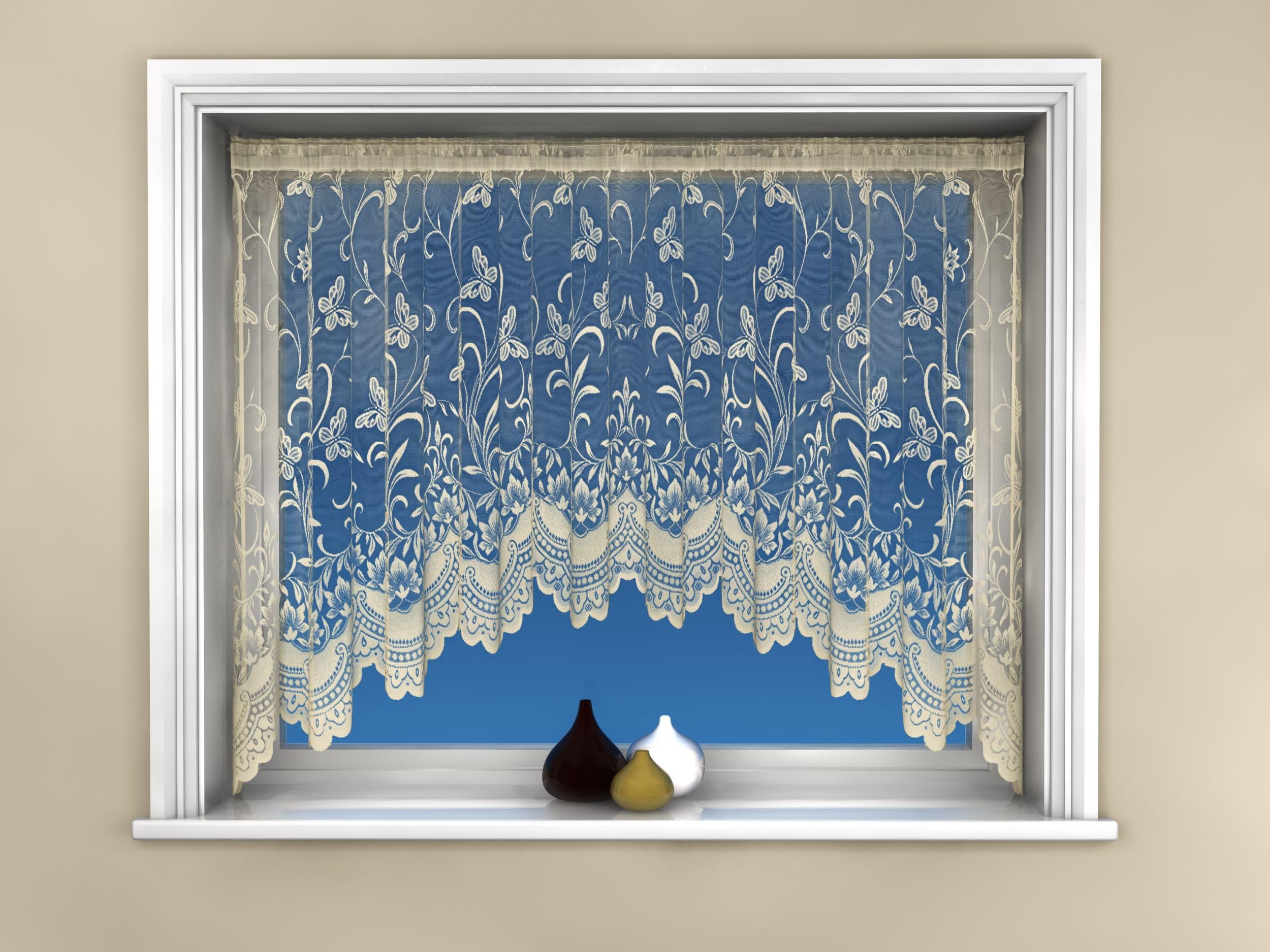 Mirabel Spring Floral Butterfly Design Lace Jardiniere Net Curtain Panel - Cream - 200" Wide x 40" Drop (508cm x 102cm)