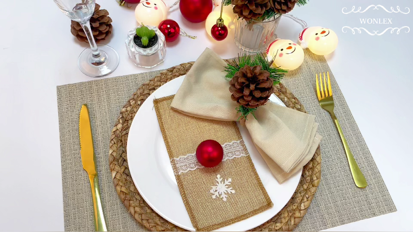 KLAVATE Set Of 12 Wooden Napkin Rings - Triangular Farmhouse Style For Thanksgiving & Dining