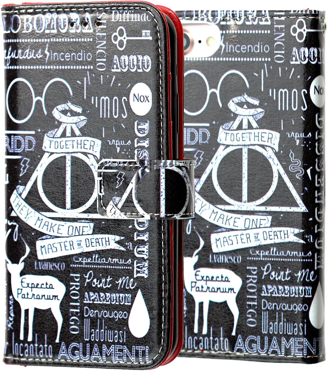 iPhone SE, 8, 7 Wallet Case, DURARMOR Harry Together Spells PU Leather Folio Wallet with ID, Credit Card, Cash Slots Flip Stand Carrying Case for iPhone 6 / 6s / 7/8 / SE