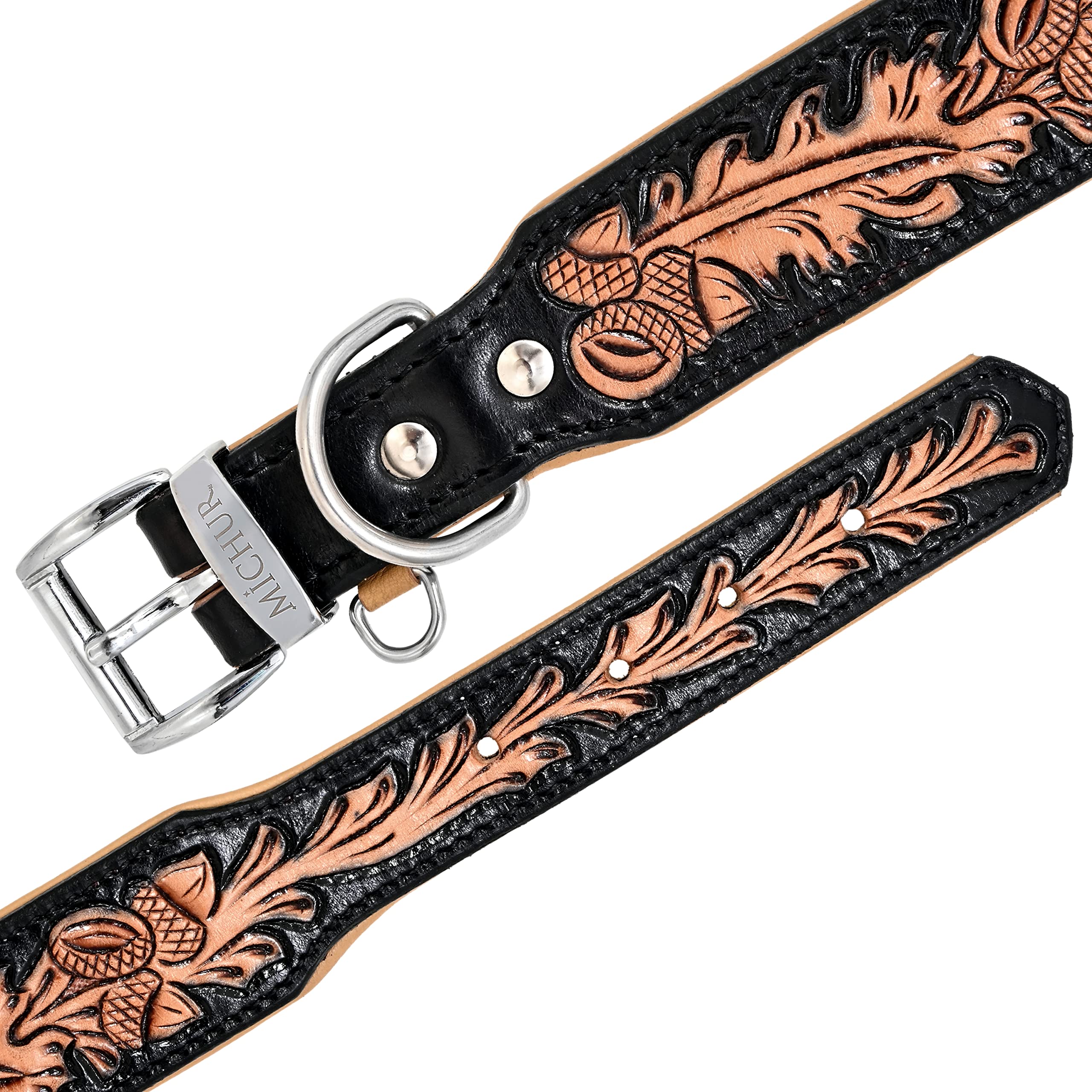 MICHUR Hasel Braun Bunt gesprenkelt, Hundehalsband Leder, Lederhalsband Hund, Halsband, Leder, da Handgemacht, jedes Halsband EIN Unikat in verschiedenen Größen erhältlich und passender Hundeleine