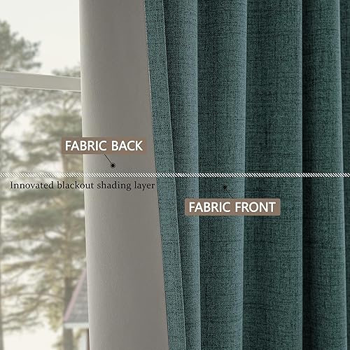 Miniatura 6 de Cortinas 100% opacas de 90 pulgadas de largo, cortinas con aislamiento térmico de lino para dormitoriosala de estar, bolsillo para barrapestaña