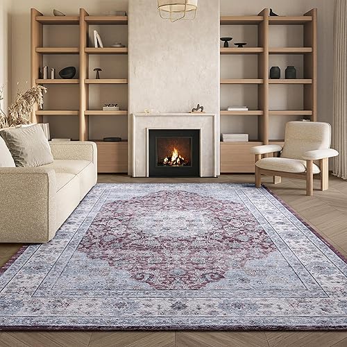 Washable Rug Tucson Collection - 8' x 10', Rust &