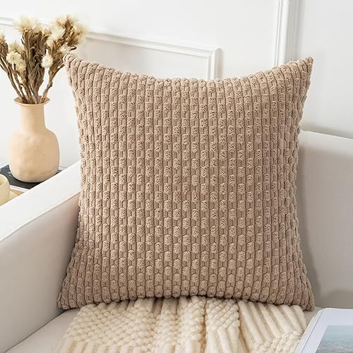 Miniatura 10 de UGASA - Juego de 4 fundas de almohada de pana suave, fundas de almohada decorativas de rayas bohemias para el día de San Valentín, 20 x 20 pulgadas,