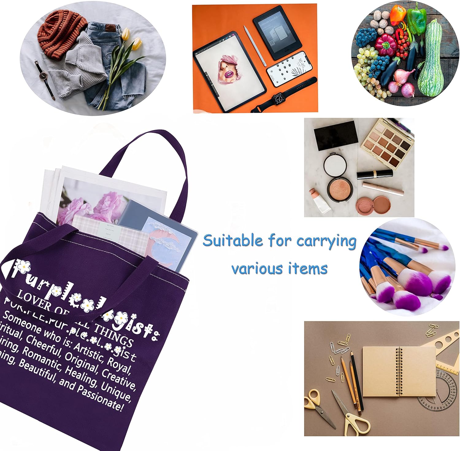 TSOTMO Purple Tote Pouch Purple Background Tote Bag Lover of All Things Gift Designed Tote Bag For Lovers - Image 4