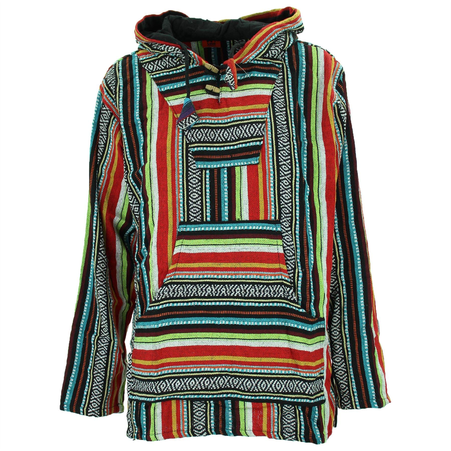 Woven Cotton Baja Hoodie Jumper - Mexican Diamond - XL
