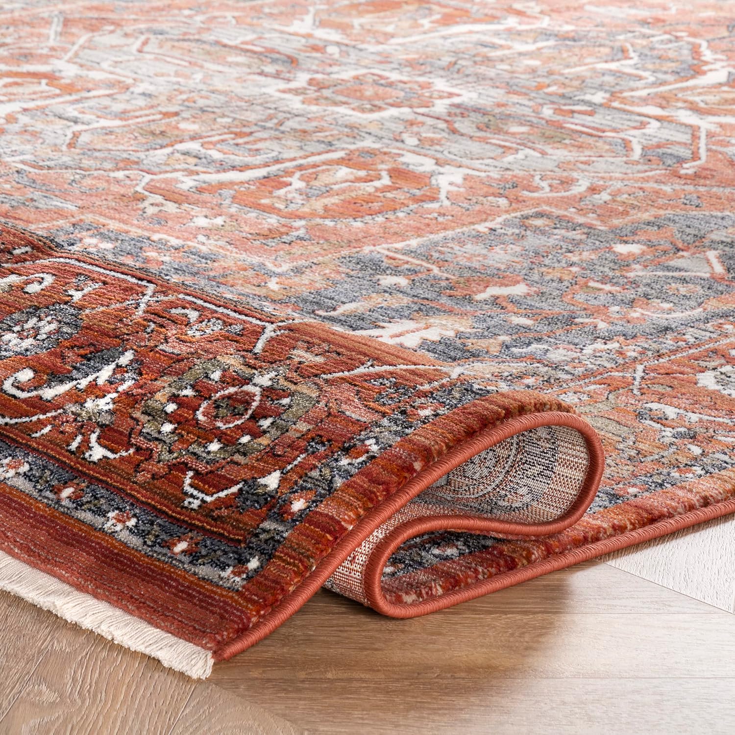 Nuloom Fringed Performance Oliveira Rust/Ivory, 2' x 3'7", Floral Medallion, Soft and Cozy, High Traffic, Stain Resistant, Easy Clean, Durable Area Rug for Bedroom, Living Room, Dining, Den, Foyer
