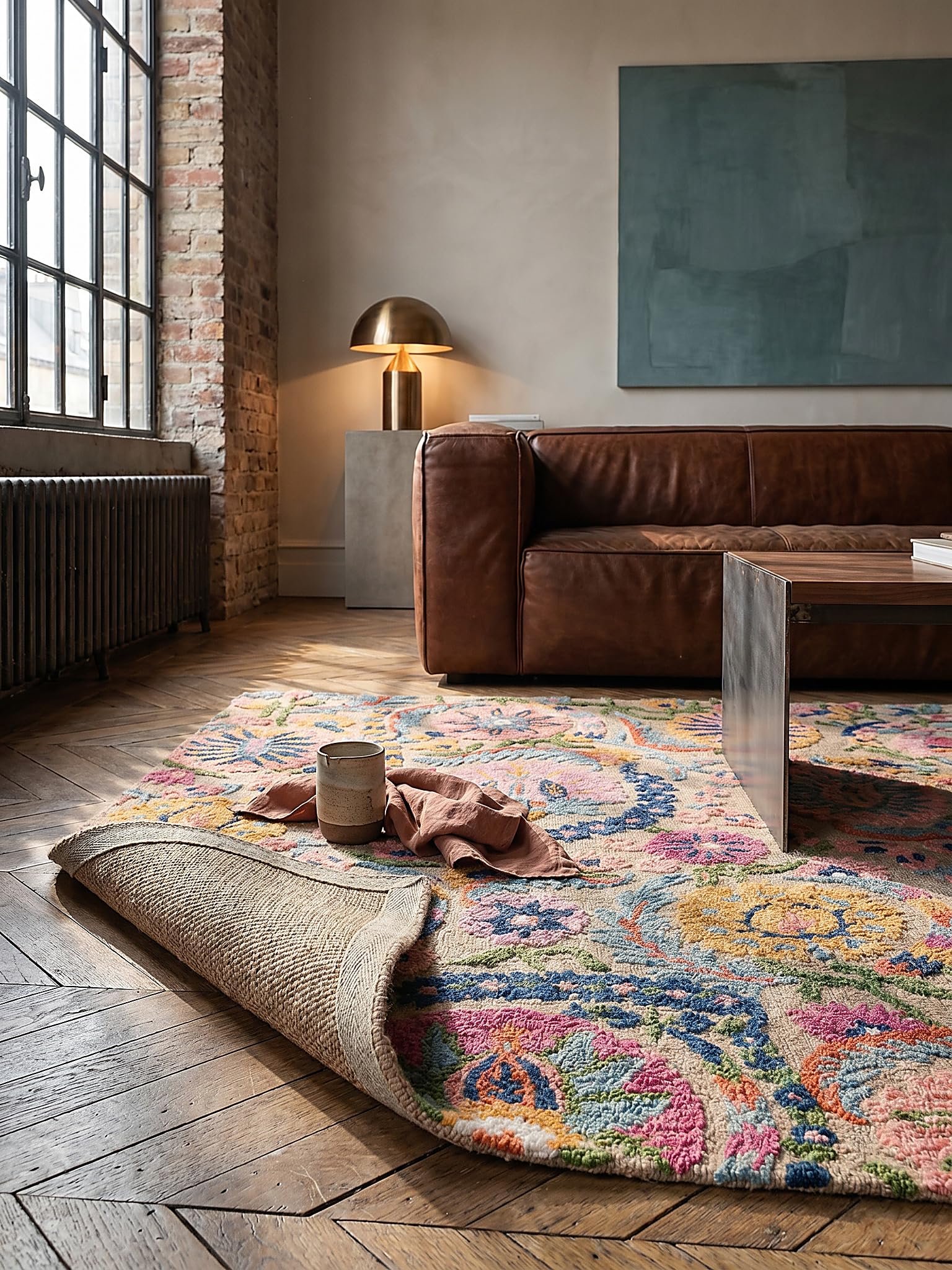 Tapis en Laine Motif Floral Dense et Robuste Multicolore 140 x 200 cm Salle à Manger | Hedda