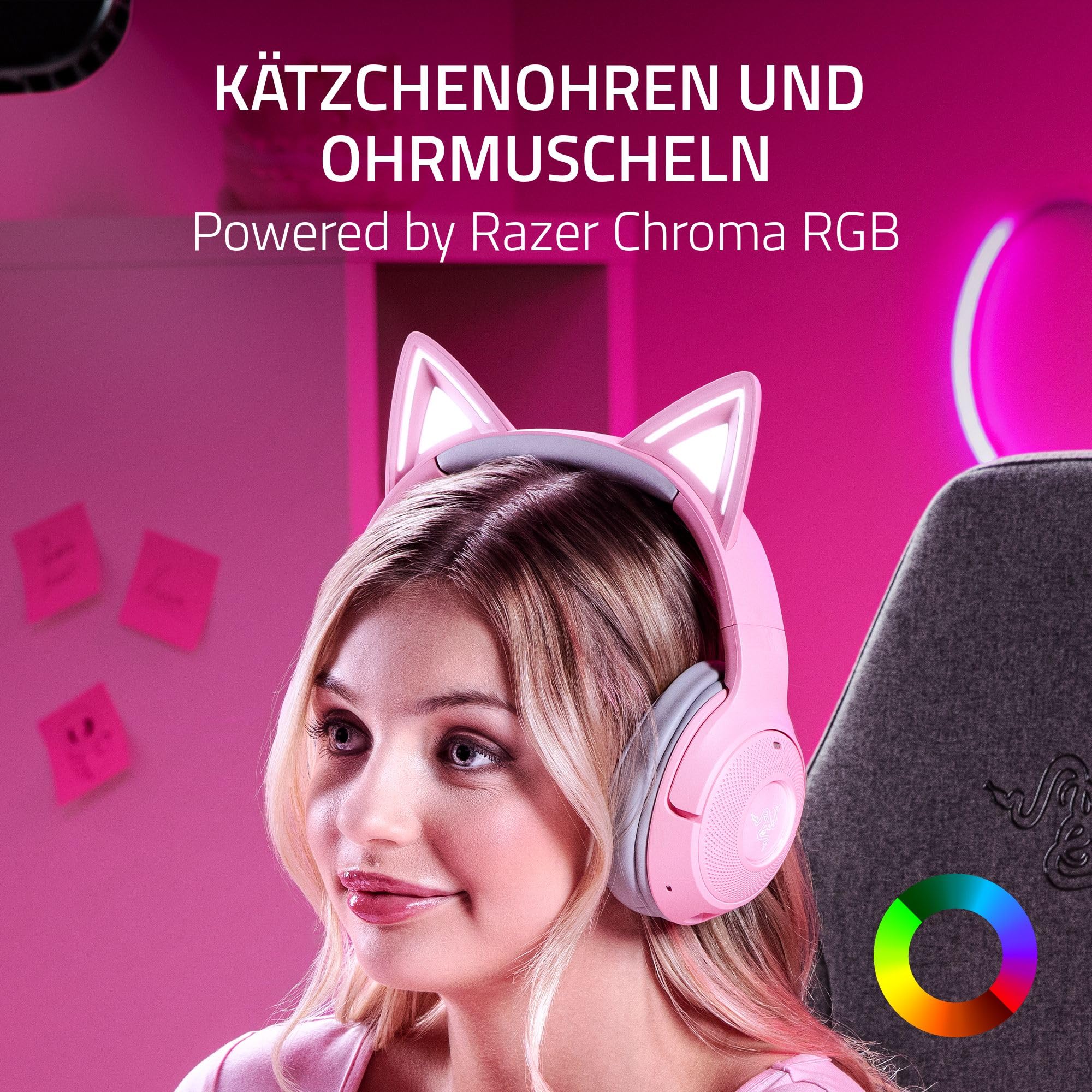 Razer Kraken Kitty V2 BT - Drahtloses Bluetooth RGB Gaming-Headset mit leuchtenden Katzenohren (Bluetooth 5.2 mit Gaming-Modus, TriForce 40mm Treiber) Quartz