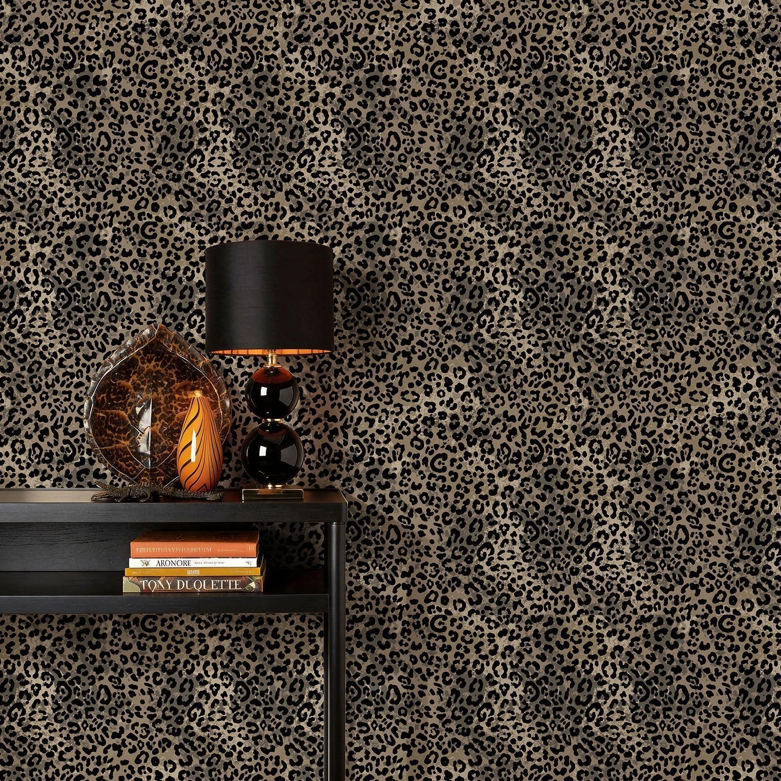 Carta da Parati Autoadesiva con Stampa Leopardata Marrone Scuro 17.3×393.7"
