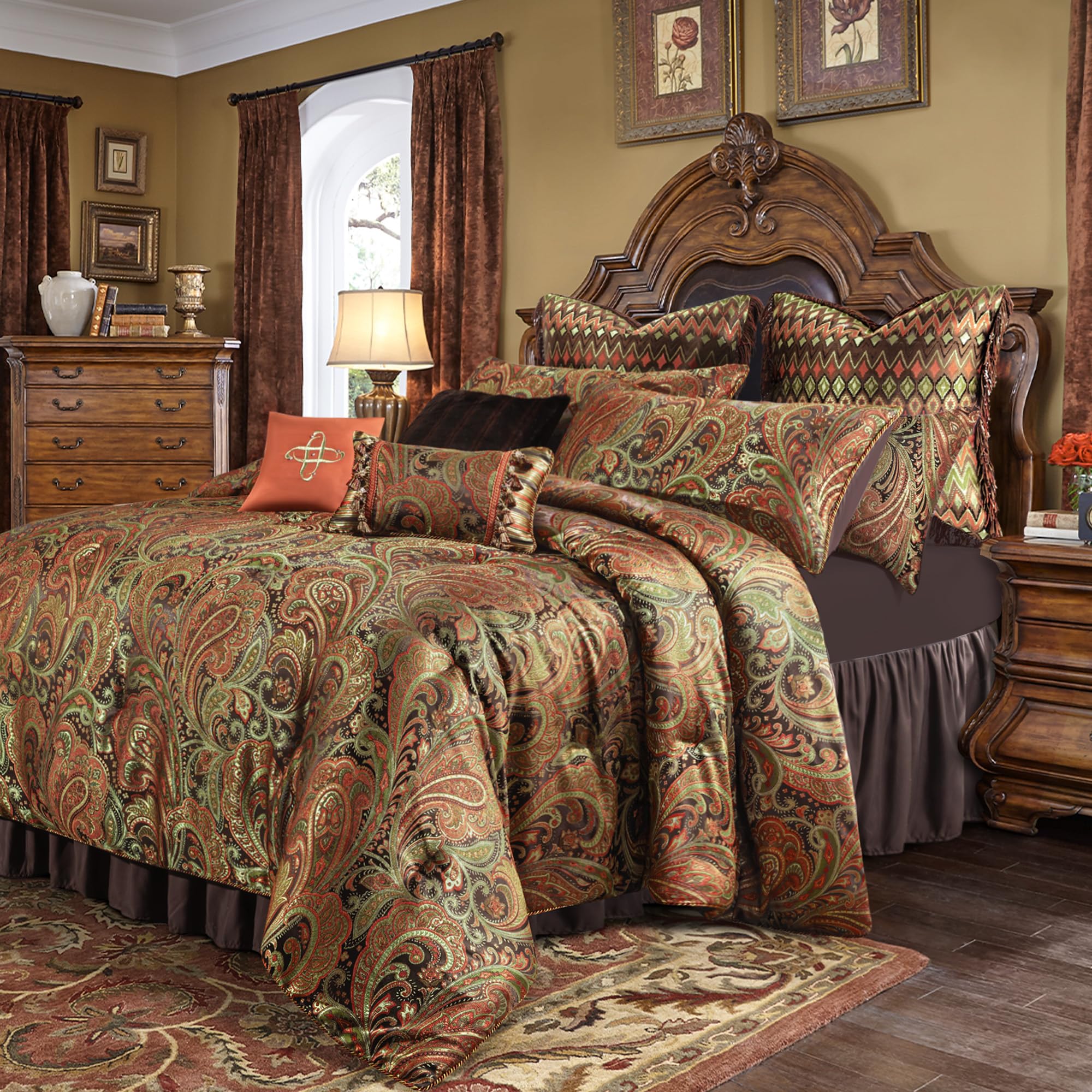 9-Piece Jacquard Comforter Sets King, Classic Paisley Design Bed in a Bag, Luxury Vintage Damask Bedding Set with Euro Shams, Bedskirt, Filled Decorative Pillow for Home (King)