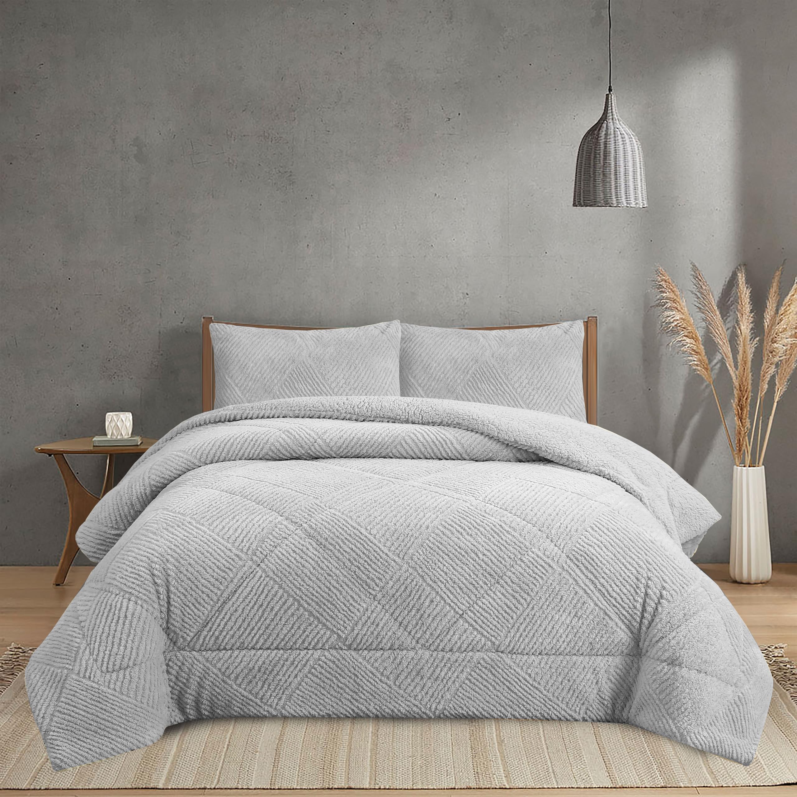 NH NOVOTEXTIL HOGAR Edredón Invierno Sherpa Cama 135 (230x260) Extra Grueso 560gr/m2 Efecto Borreguito - Edredón Suave, Cálido y Transpirable con 2 Fundas Almohada (50x70) (Belfast Gris)