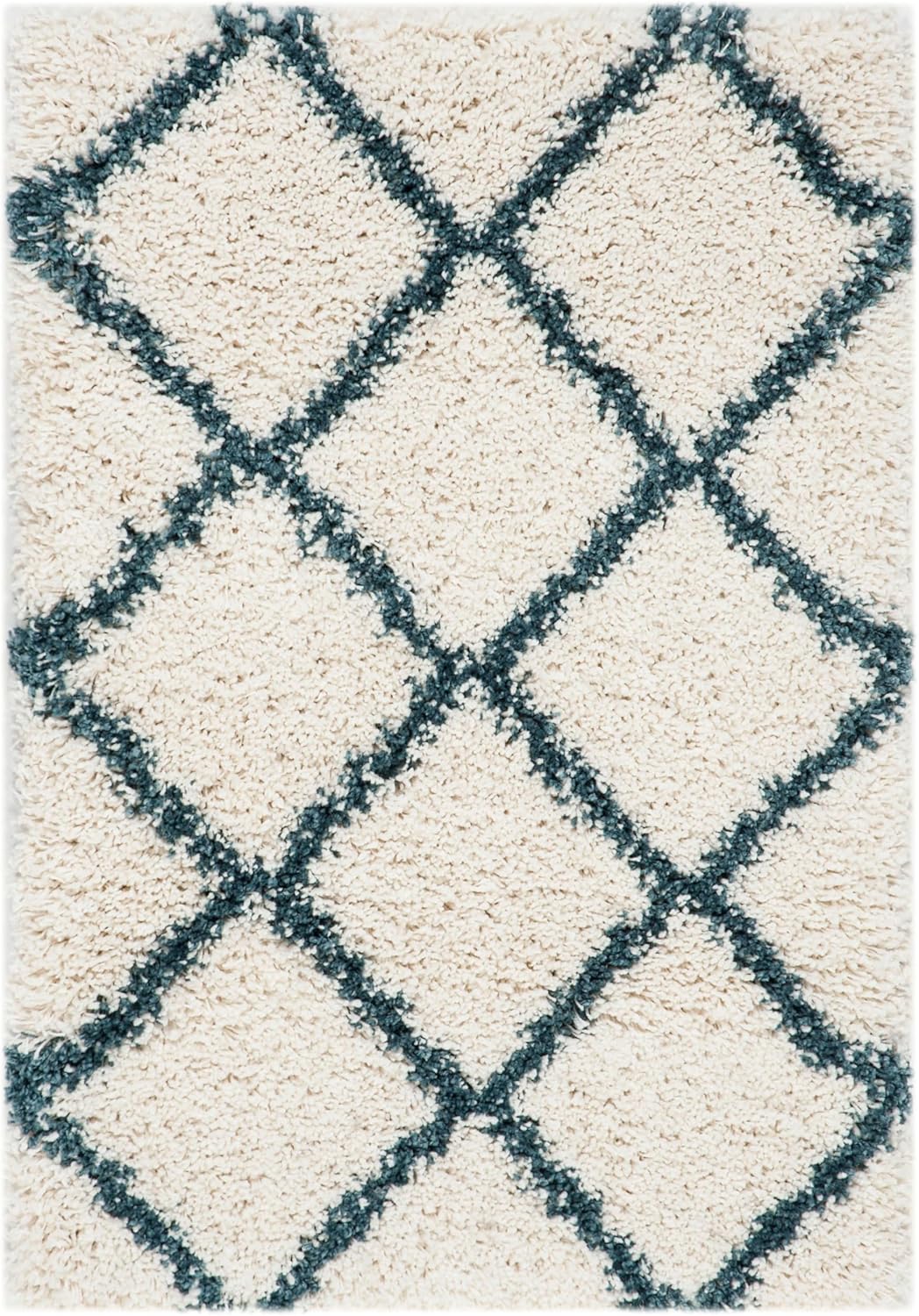 SAFAVIEH Hudson Shag Collection Accent Rug - 2' x 3', Ivory & Slate Blue, Trellis Design, Non-Shedding & Easy Care, 2-inch Thick Ideal for High Traffic Areas in Foyer, Living Room, Bedroom (SGH281T)