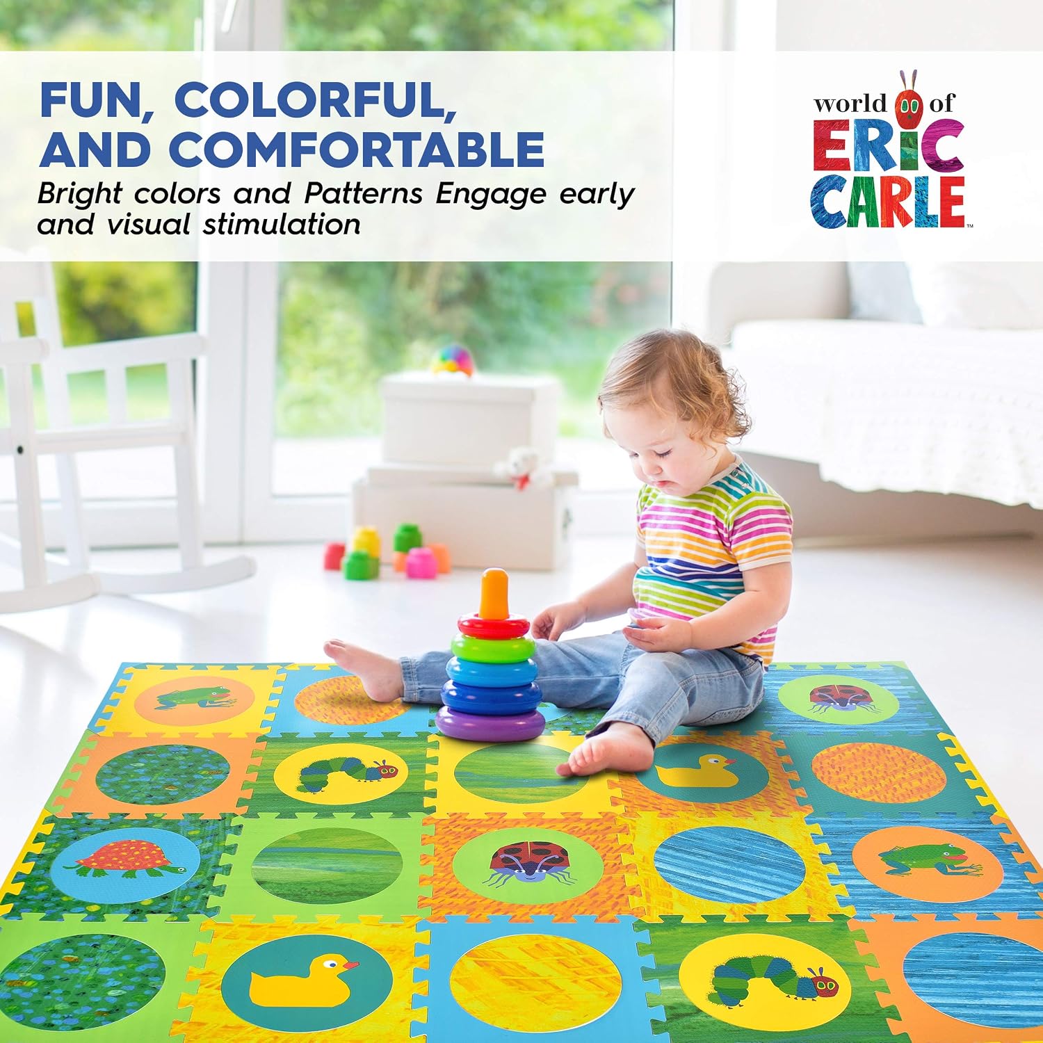 Eric Carle Interlocking Baby Play Mat, Very Hungry Caterpillar Foam Floor Tiles for Infants and Children, 52" x 65"