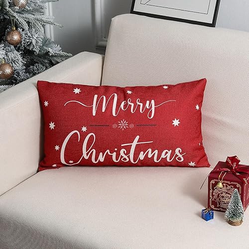 Miniatura 3 de Fundas de almohada de Navidad de 12 x 20 pulgadas, decoración de árbol de Navidad, fundas de almohada lumbares rojas, decoración de invierno para