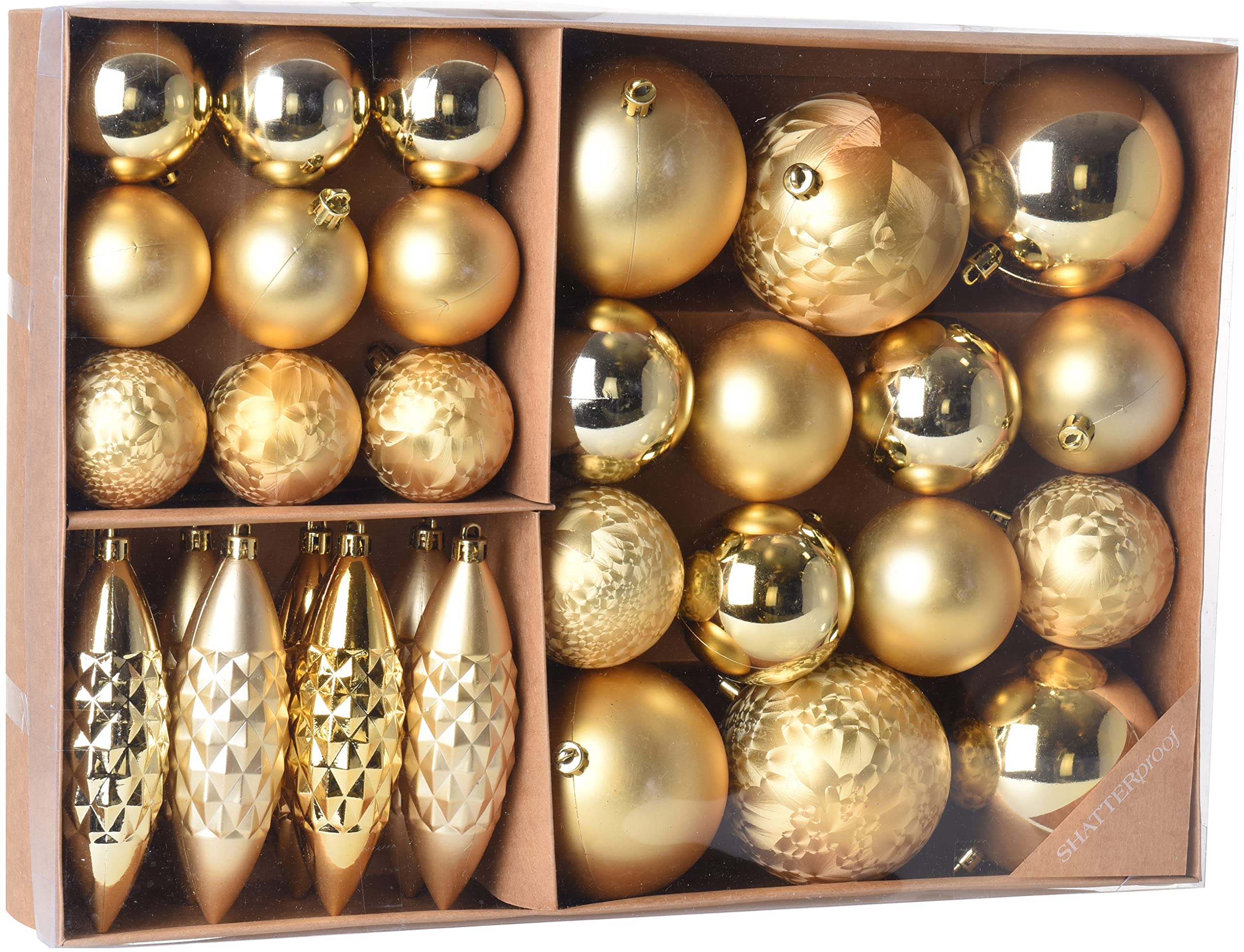 COM-FOUR® 31-piece set hanging decoration Christmas - Christmas tree balls and pine cones made of unbreakable plastic for Christmas - Christmas tree decorations (gold-colored - 31 pieces)