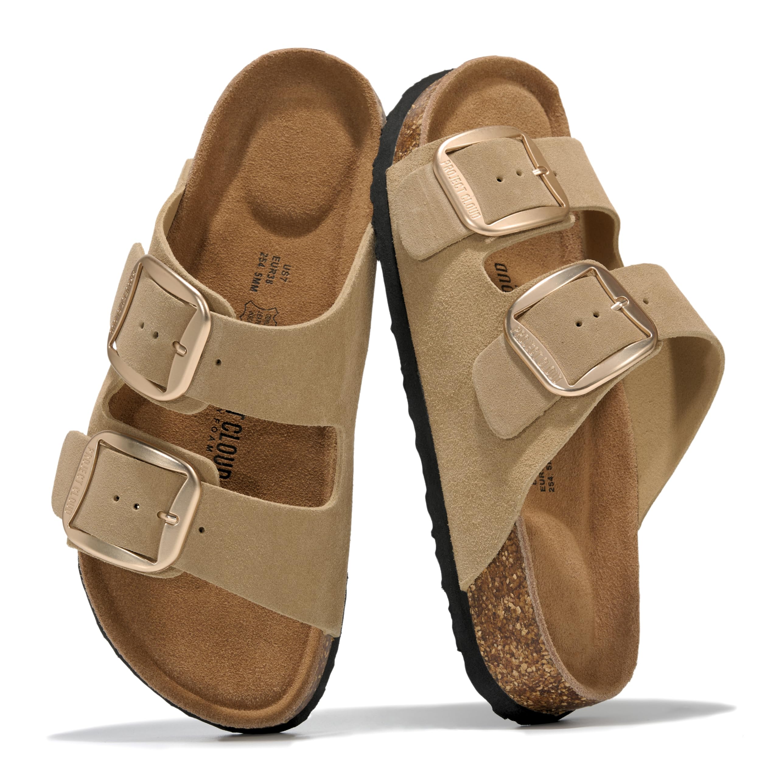 Project Cloud 100% Genuine Leather Footbed Sandals for Women (Santorini) | Comfortable Beach Essentials Womens Sandals Plush Memory Foam Cushioning Vacation Essentials Slides for Women Footwear