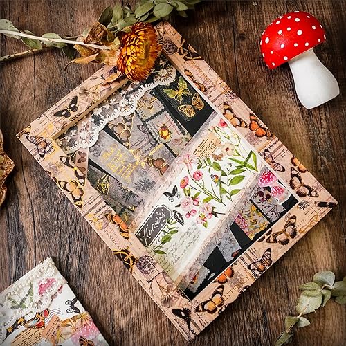 Miniatura 7 de YUBX Juego de 18 rollos de cinta washi con diseño de mariposa, de lámina dorada, para manualidades, manualidades, diarios, planificadores, álbumes