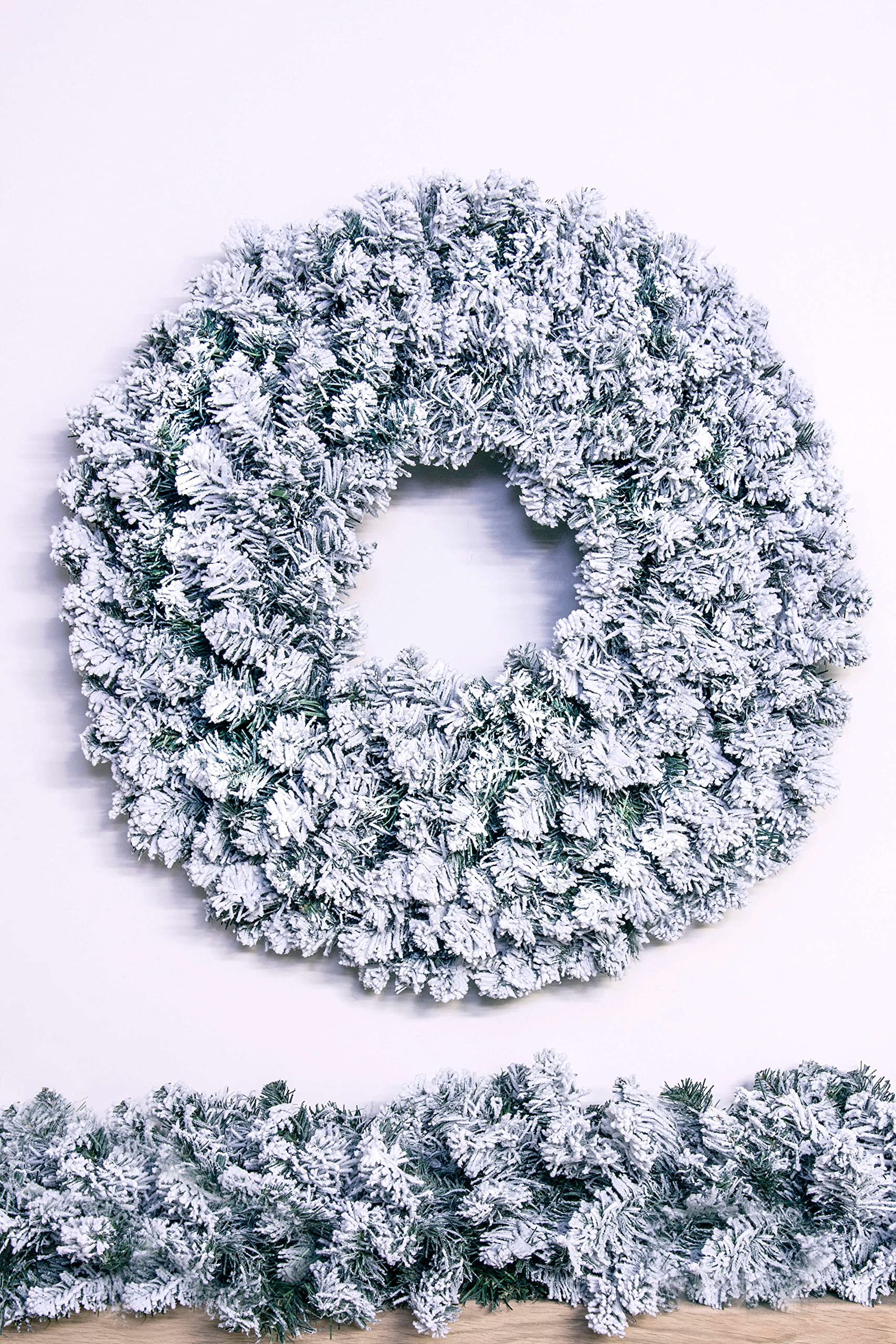 Christmas Tree World Dark Green Flocked Extra Wide Arbor Vitae Wreaths 90Cm |