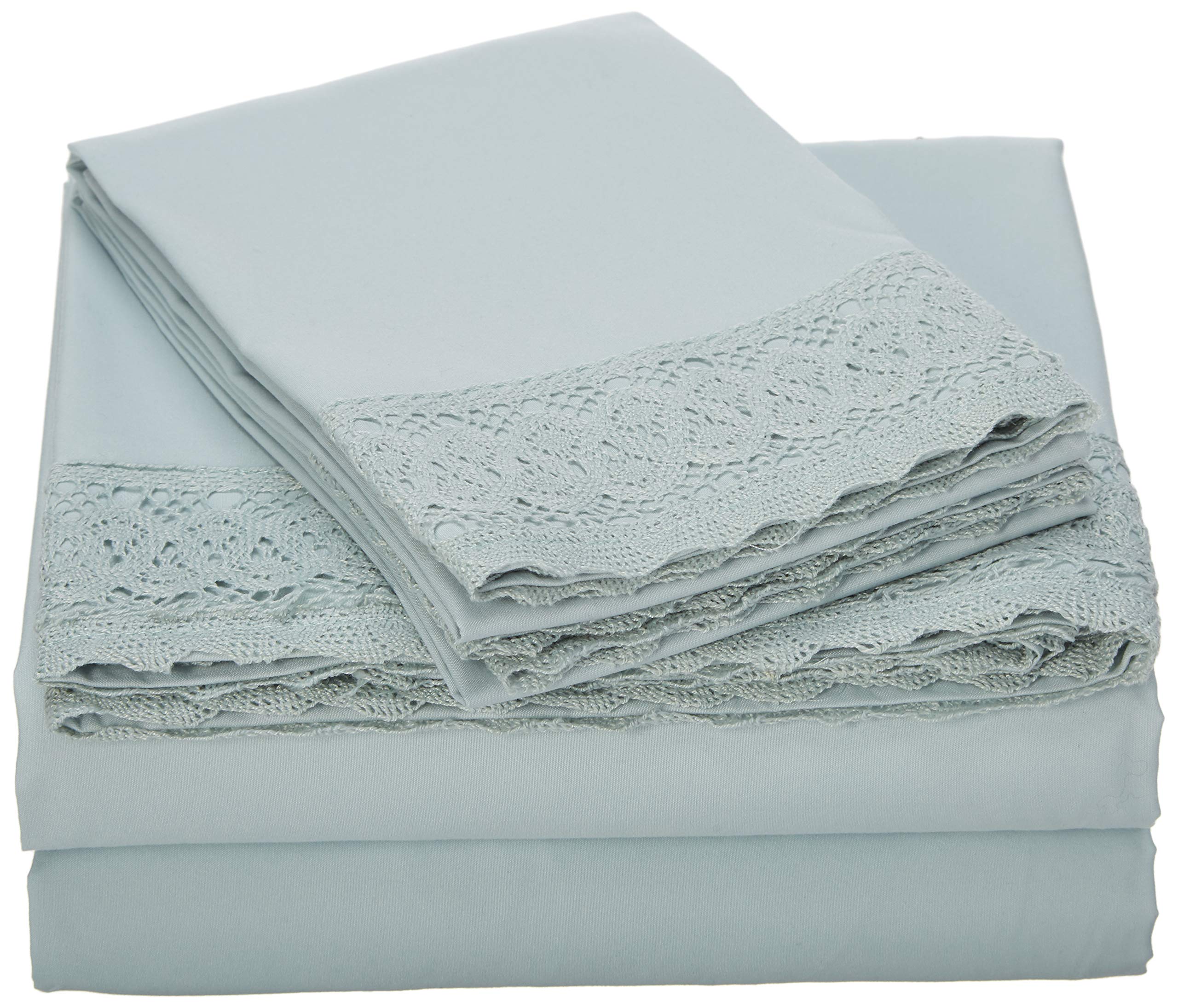 Modern ThreadsSoft Microfiber Crochet Lace Sheets - Luxurious Microfiber Bed Sheets - Includes Flat Sheet, Fitted Sheet with Deep Pockets, & Pillowcases Seamist Full