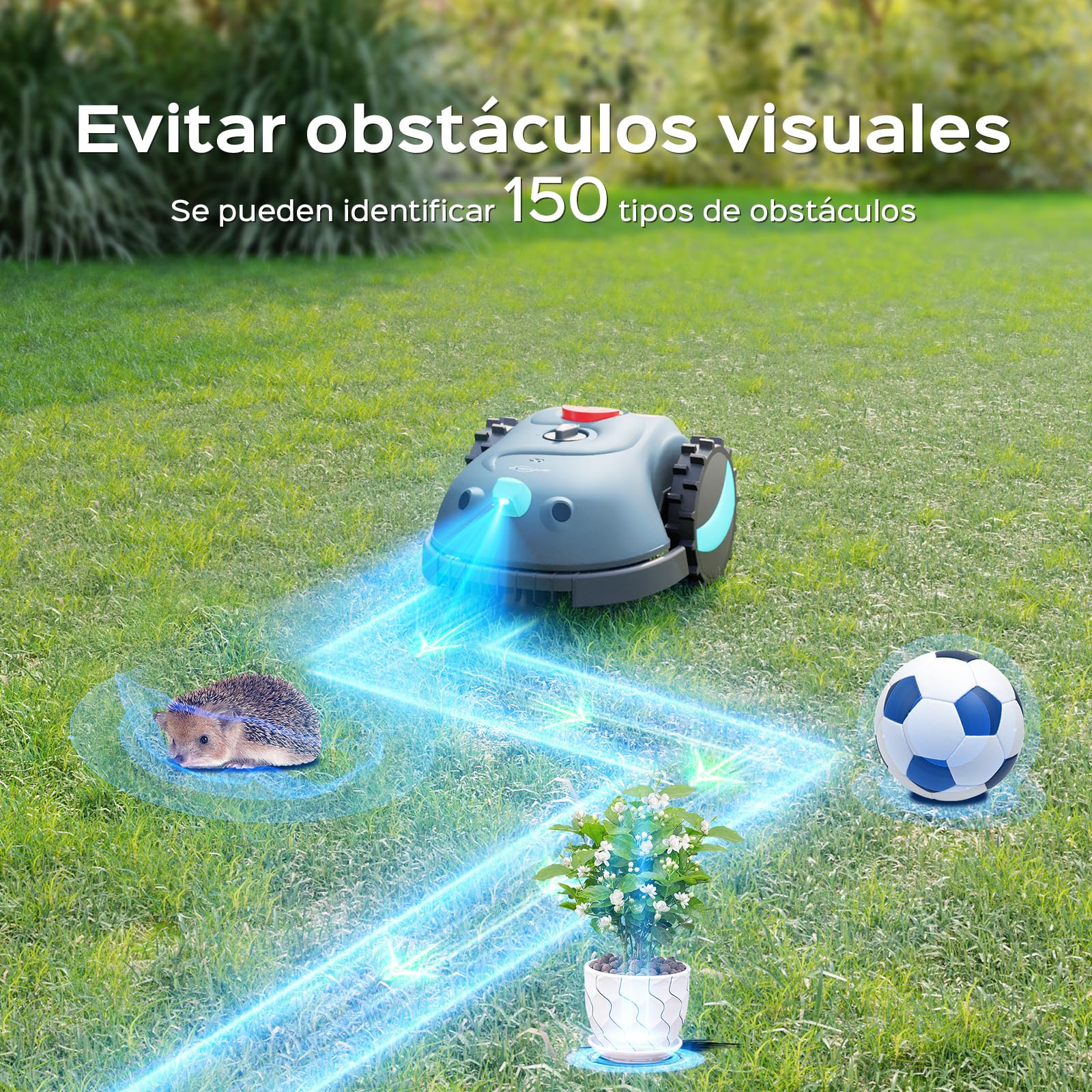 YARDCARE V100 Robot Cortacésped, con Navegación Visual por IA, sin RTK, sin Señal Perdida, 150 Obstáculos, con Cintamagnetica, Cuchillas de Repuesto, Adecuado para Jardines Pequeños