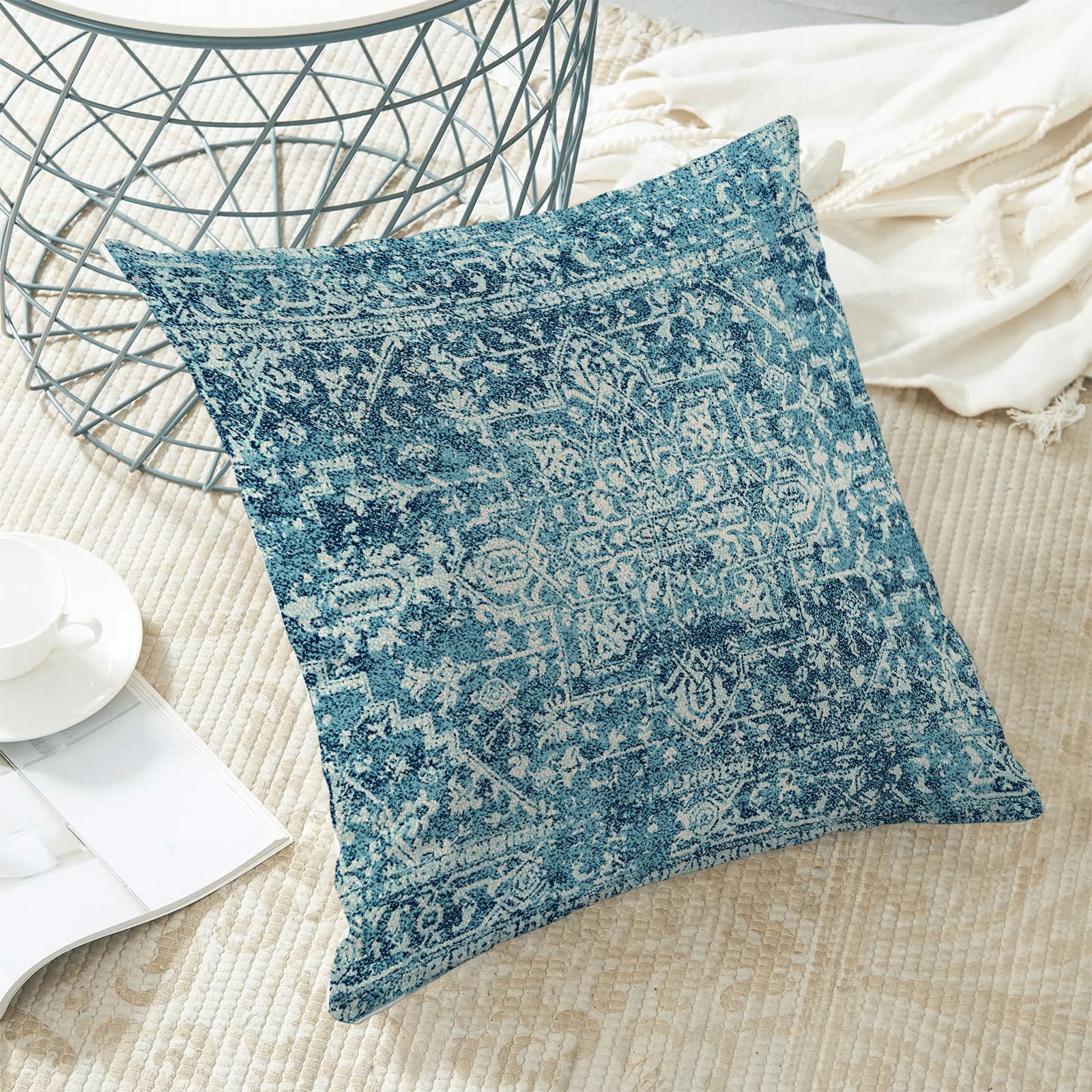Juego De 2 Fundas De Almohada Bohemias 45x45 Cm - Lino Verde, Diseño Alfombra Persa, Para Sofá Y Exterior