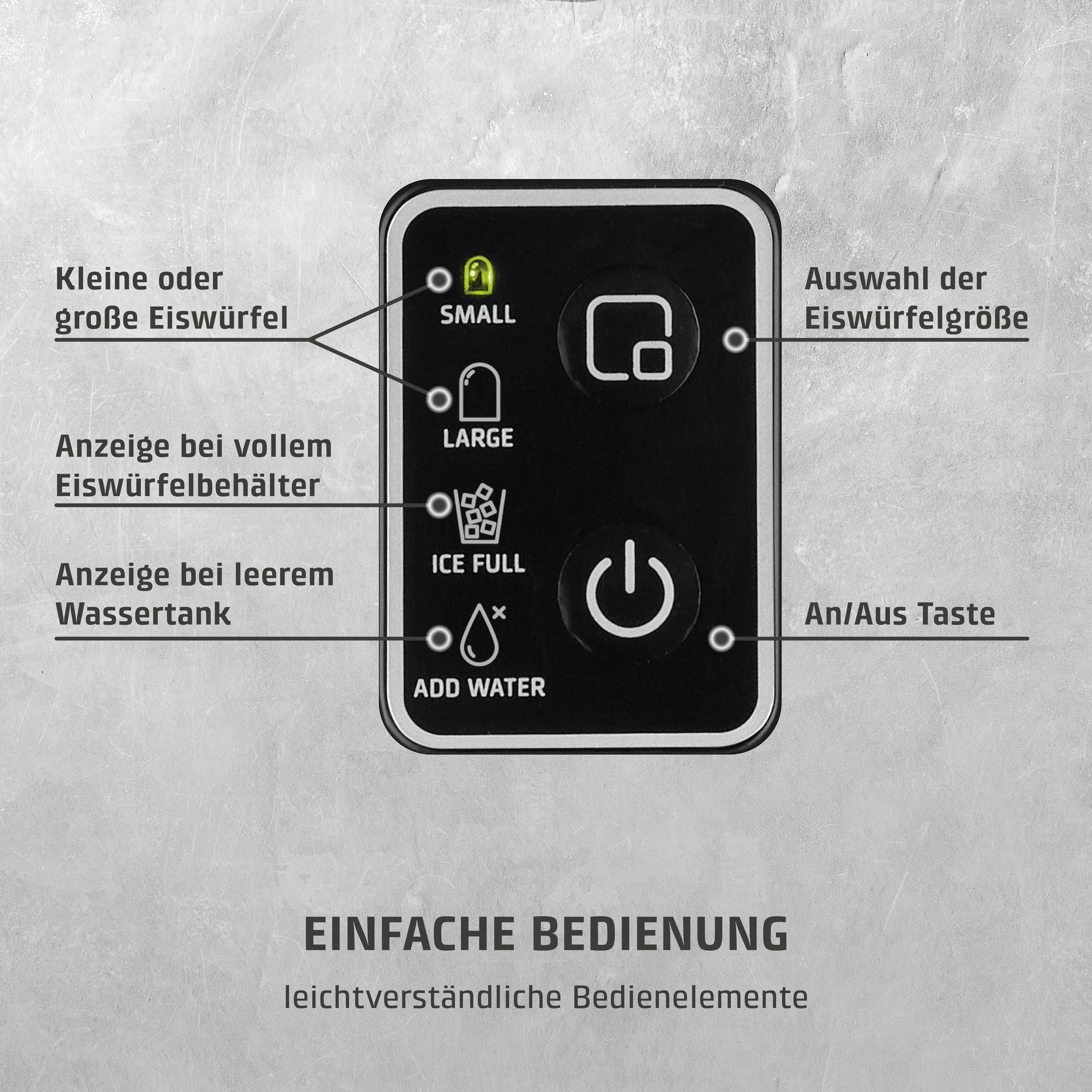 Caso IceChef Compact- Eiswürfelmaschine, schnelle Eiswürfel, Produziert 500g in 1h bzw. 12 kg in 24 h, 1 l Wassertank, Selbstreinigungsfunktion, Eiswürfelbereiter mit Tragegriff, inkl. Eisschaufel