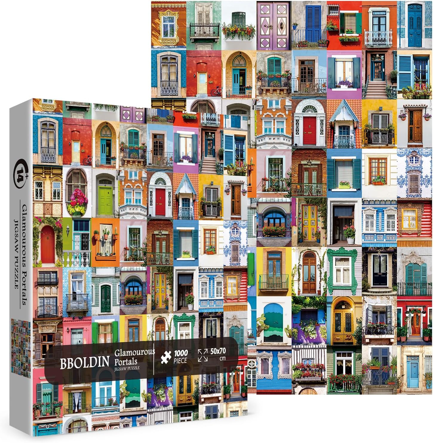 Colorful Doors Window Art Puzzles for Adults 1000 Pieces, Vintage Aesthetic Jigsaw Puzzle, Funny Collage Puzzles for Adults as Family Game Home Decor image 2