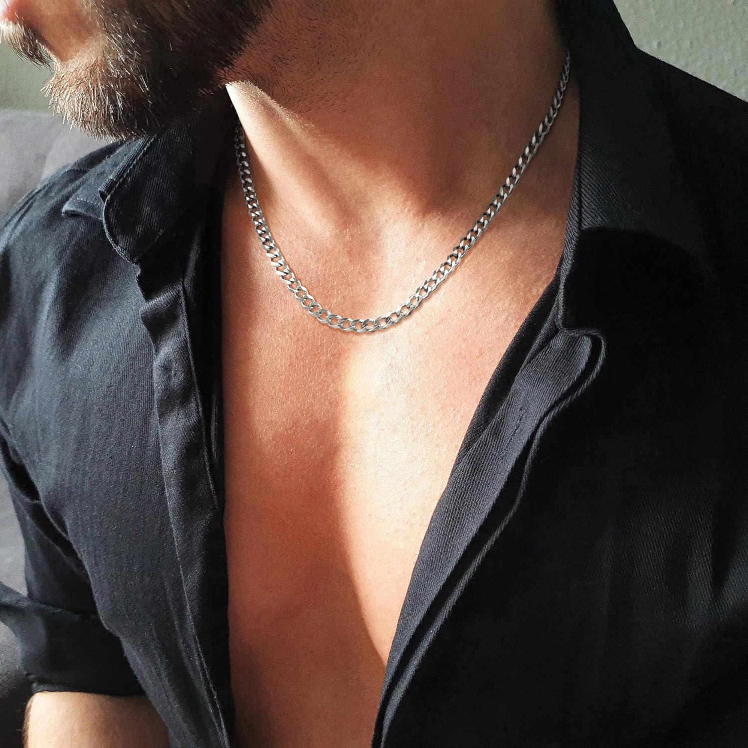 Chain for Men Cool Gold/Silver Cuban Link Chain for Men Durable Stainless Steel Necklace for Hip Hop Jewelry for Gift 4mm 17/18/20/22/24/26 Inch - Image 8