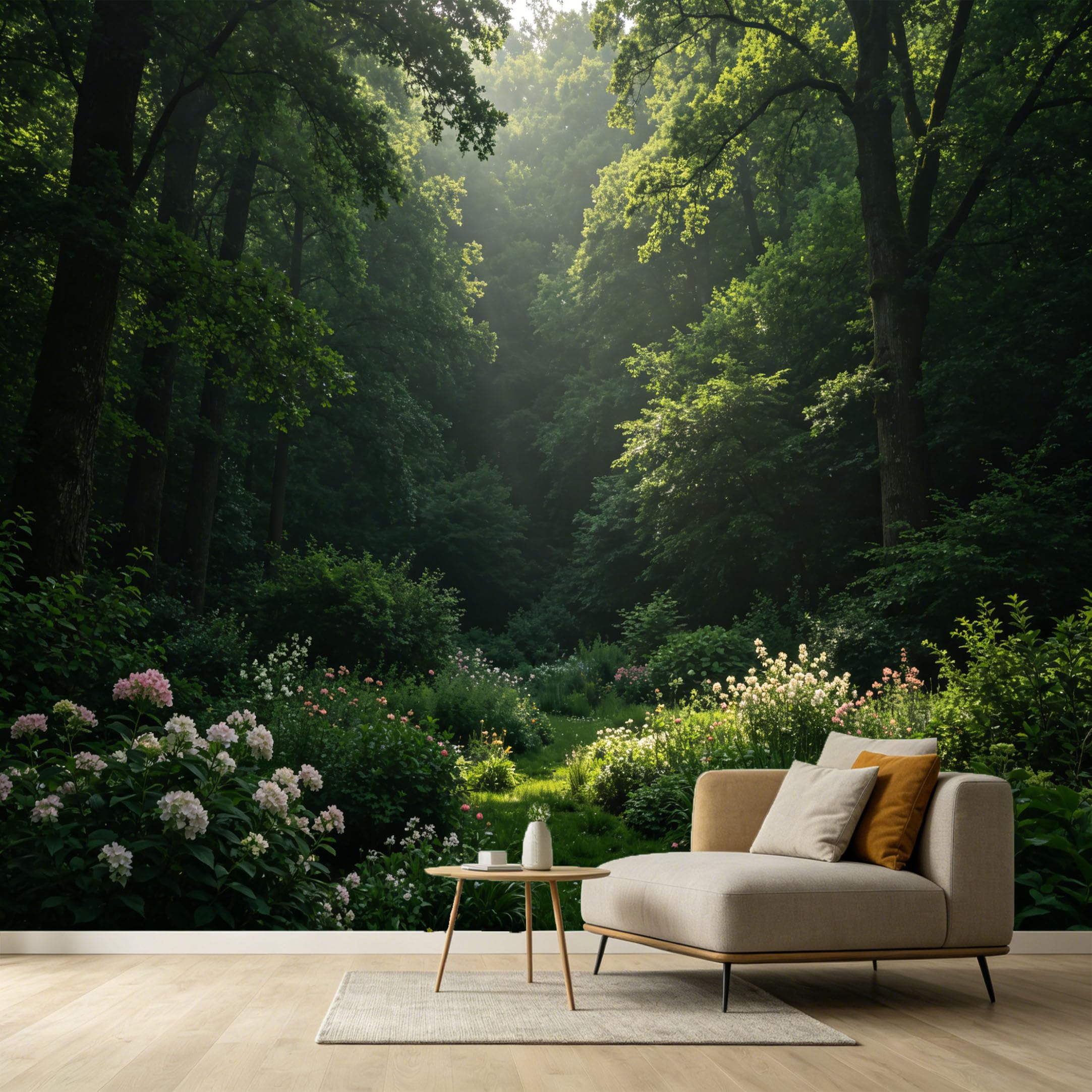 Custom Size Wall Murals Forest Botanical Sunbeams Hydrangea Flowers SelfAdhesive Wall Fabric Removable Large Wallpaper for Photo Living Room Interior Decor Wall Art Mural