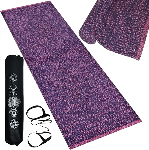 Luxe Looms - Pure Cotton Yoga Mat for Women and Men, Size- 60x180 cm (2x6 feet), Handloom Woven with 6 mm Thick, Strong An...