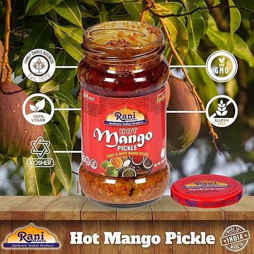 Miniatura 5 de Rani Mango Pickle HOT (Achar, condimento indio picante) Tarro de vidrio de 10.5 oz (300 g)  Vegano  Sin gluten  Sin OMG  Sin colores  Condimento