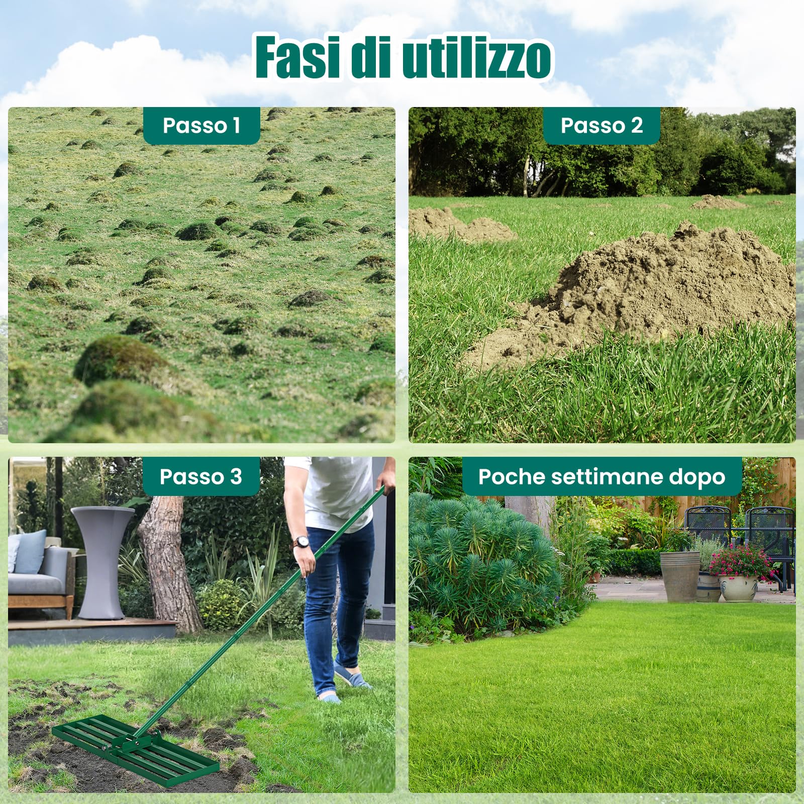 HYCHIKA - Rastrello livellatore per prato