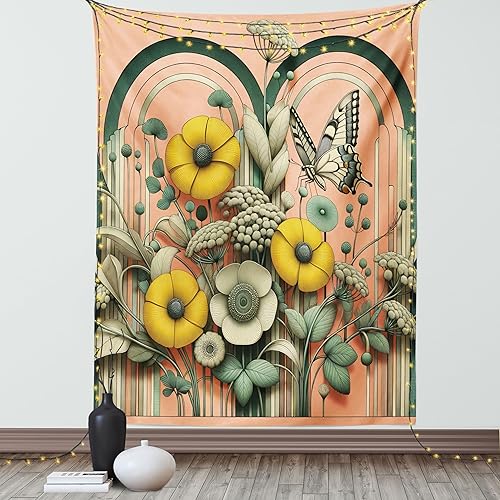 Miniatura 180 de Ambesonne Tapiz de fantasía, paisaje de fantasía con reloj, rayos de cielo de ensueño desde el techo, arte ficticio, colgante de pared ancho para