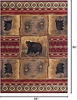 Vista 2 de Sierra Bear - Alfombra rectangular roja con diseño de cabaña, 8 x 10 pies