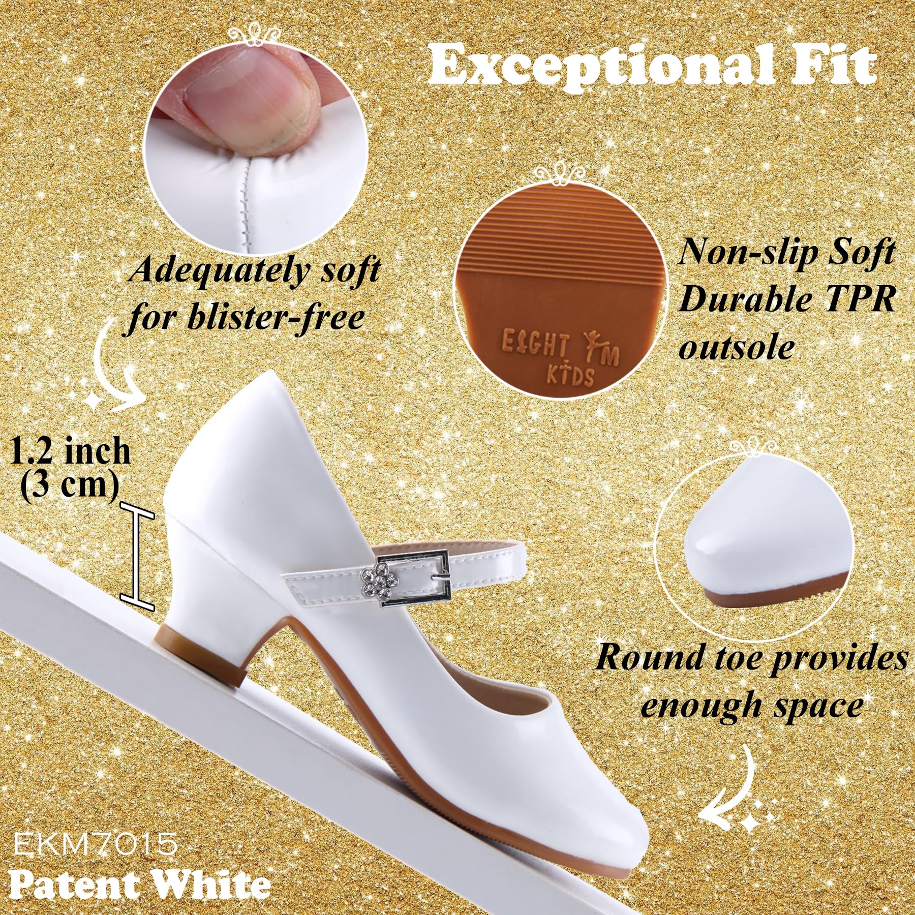 EIGHT KM EKM7015 Filles Talons Bas Mary Jane Robe Formelle Pompes Paillettes Scintillantes Chaussures