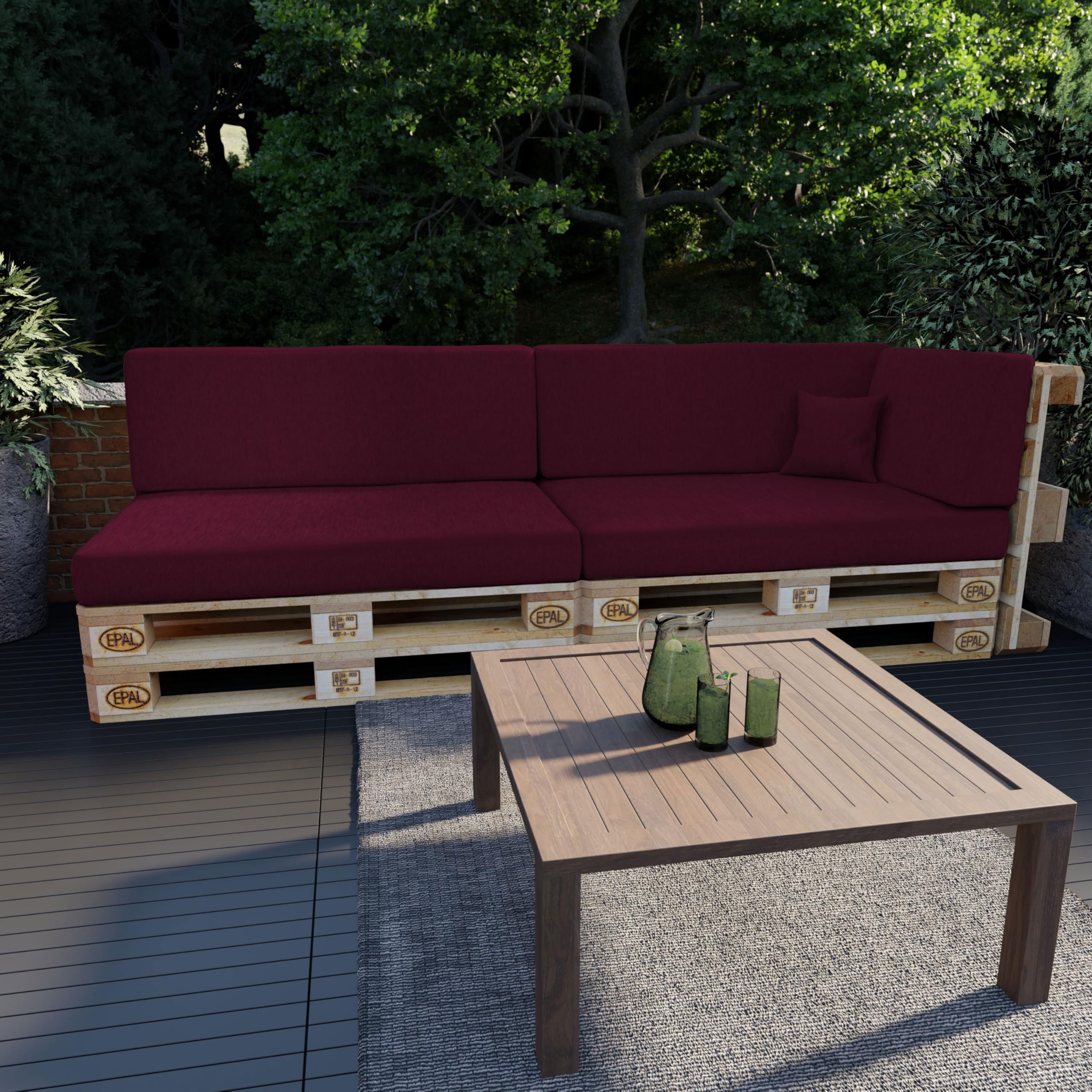 POKAR Euro Pallet Seating Set of 2: 1x seat cushion 120x80cm + 1x back cushion 120x40cm, cold foam, removable covers, Home Garden Furniture DIY, indoor outdoor pillow, without pallets, Beige — view 235
