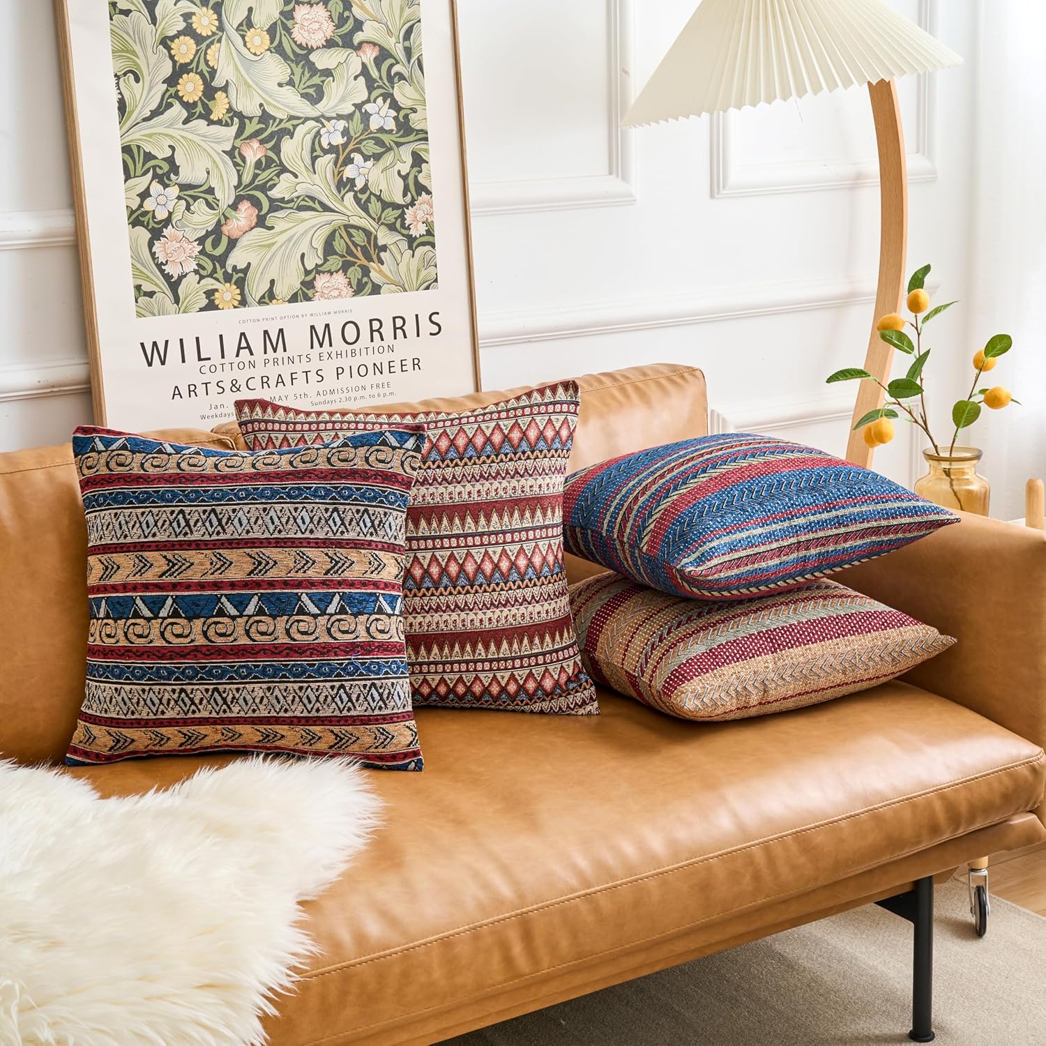 Couch Colorful Stripe Boho Throw Pillow Cover 18X18 Inch Set of 4 Farmhouse Decorative Vintage Pillow Cases Textured Cushion Pillows Covers for Sofa Living Room Bedroom Outdoor Patio Porch