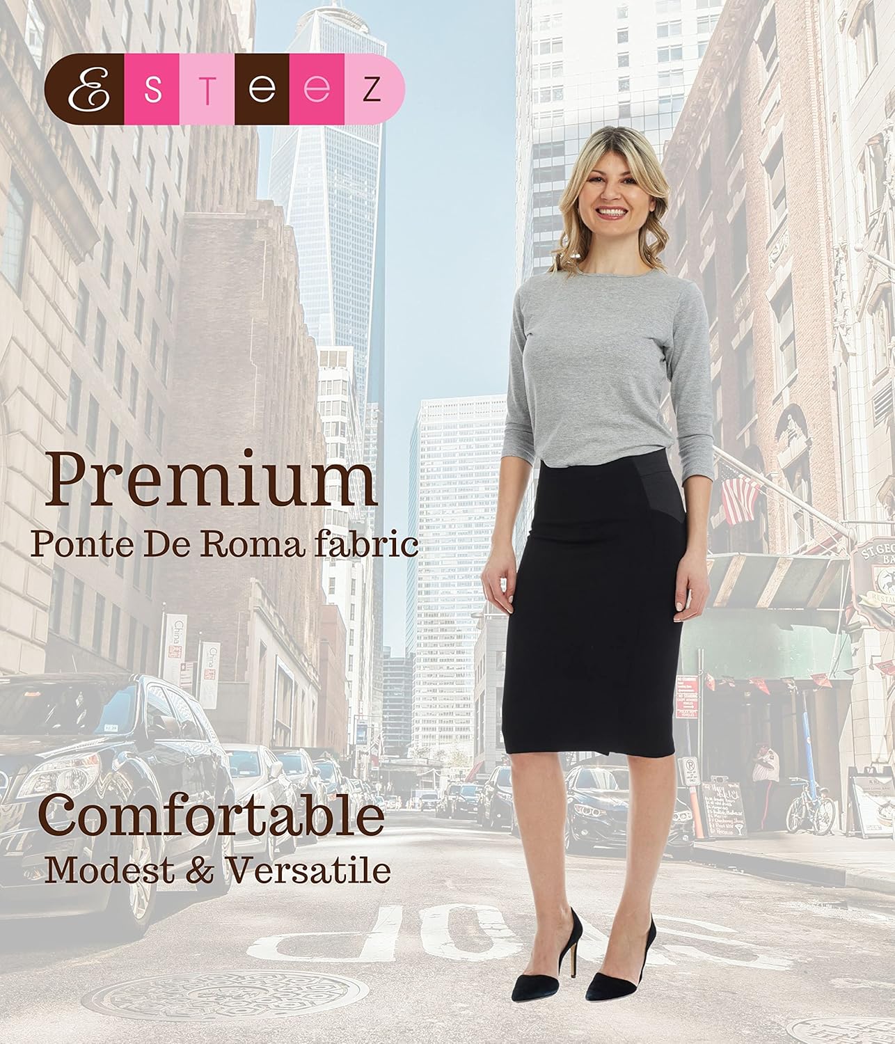 ESTEEZ Women's Ponte Midi Bodycon Pencil Skirt - Modest Below Knee Length - Office - Charlotte at  Women’s Clothing store