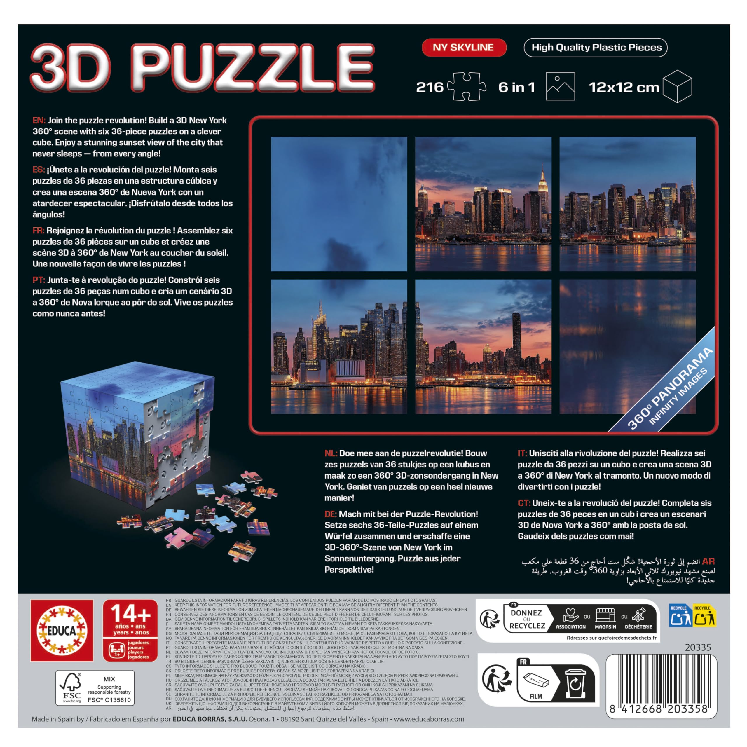 Educa - Puzzle 3D Wonder : Le défi du Puzzle Cube avec 216 pièces au Total : Base recouverte de 6 Puzzles de 36 pièces : pour Les Adultes de 14 Ans et Plus (20334