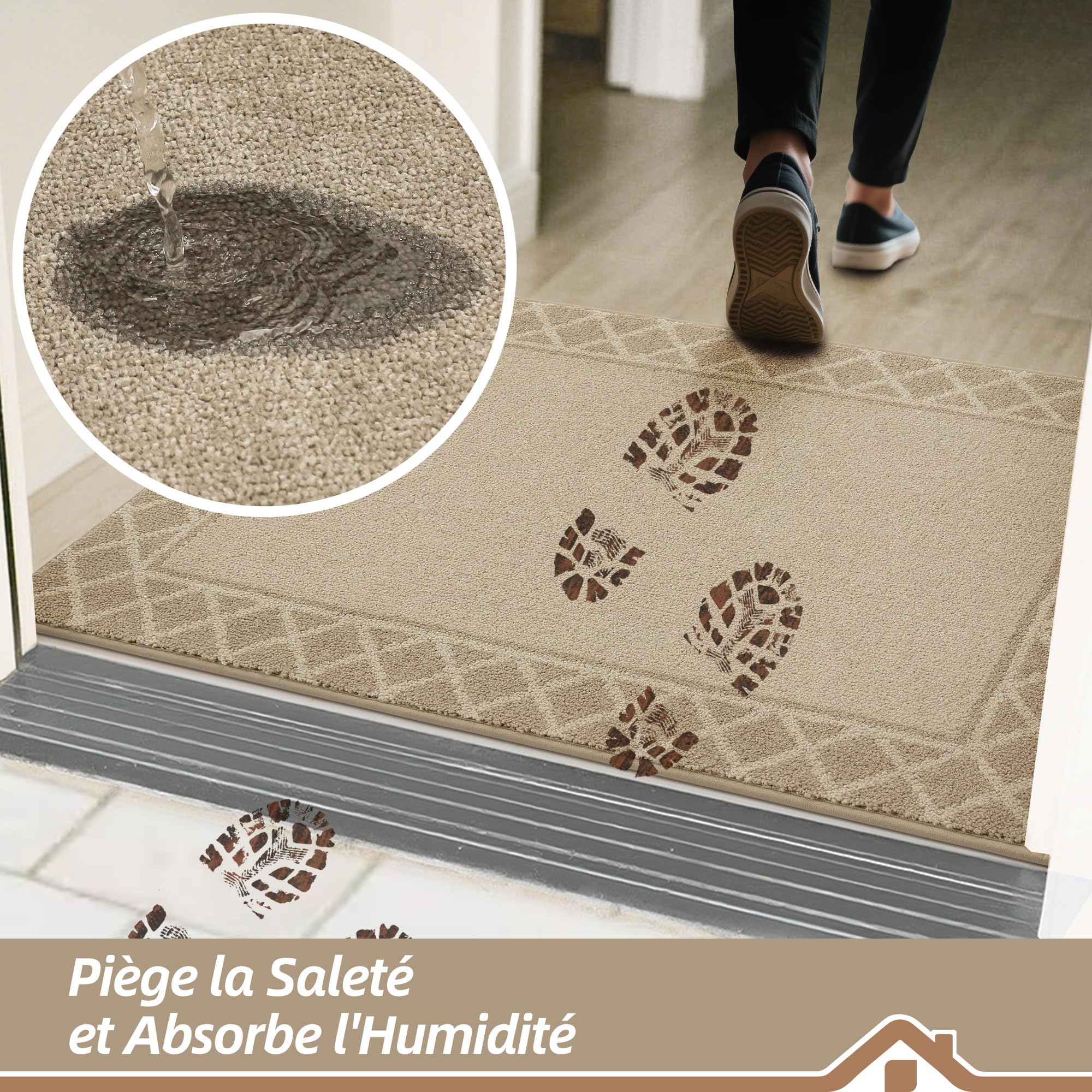 BEQHAUSE Tapis Entrée Intérieur, TPR Antidérapant, 90 x 150cm, Beige Clair
