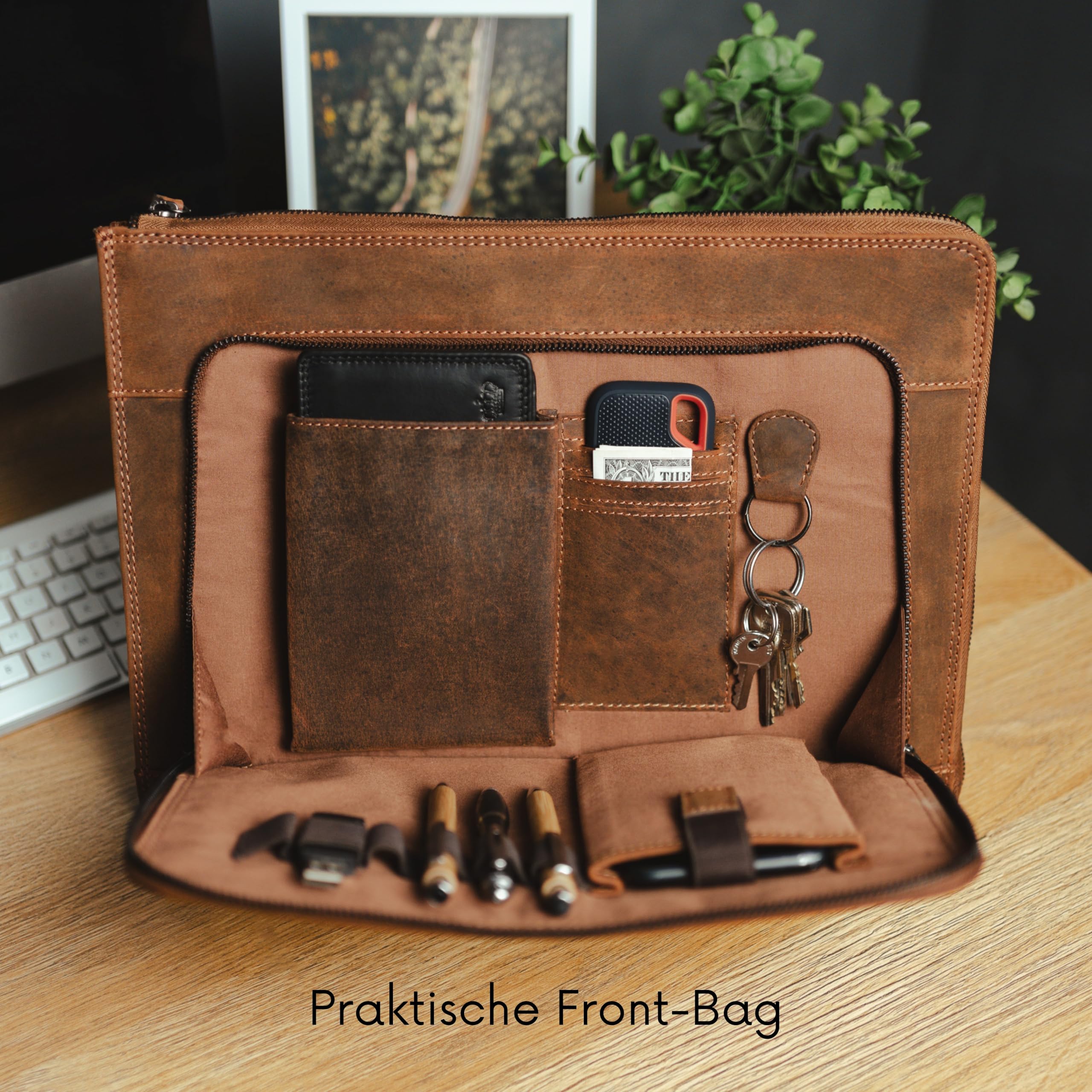Baur Tasche Echtleder | Laptoptasche für 13,6” Zoll | Notebooksleeve | Handgefertigte Businesstasche | Tragetasche mit dünnem Design | Notebook-Maße max. 31cm x 24cm