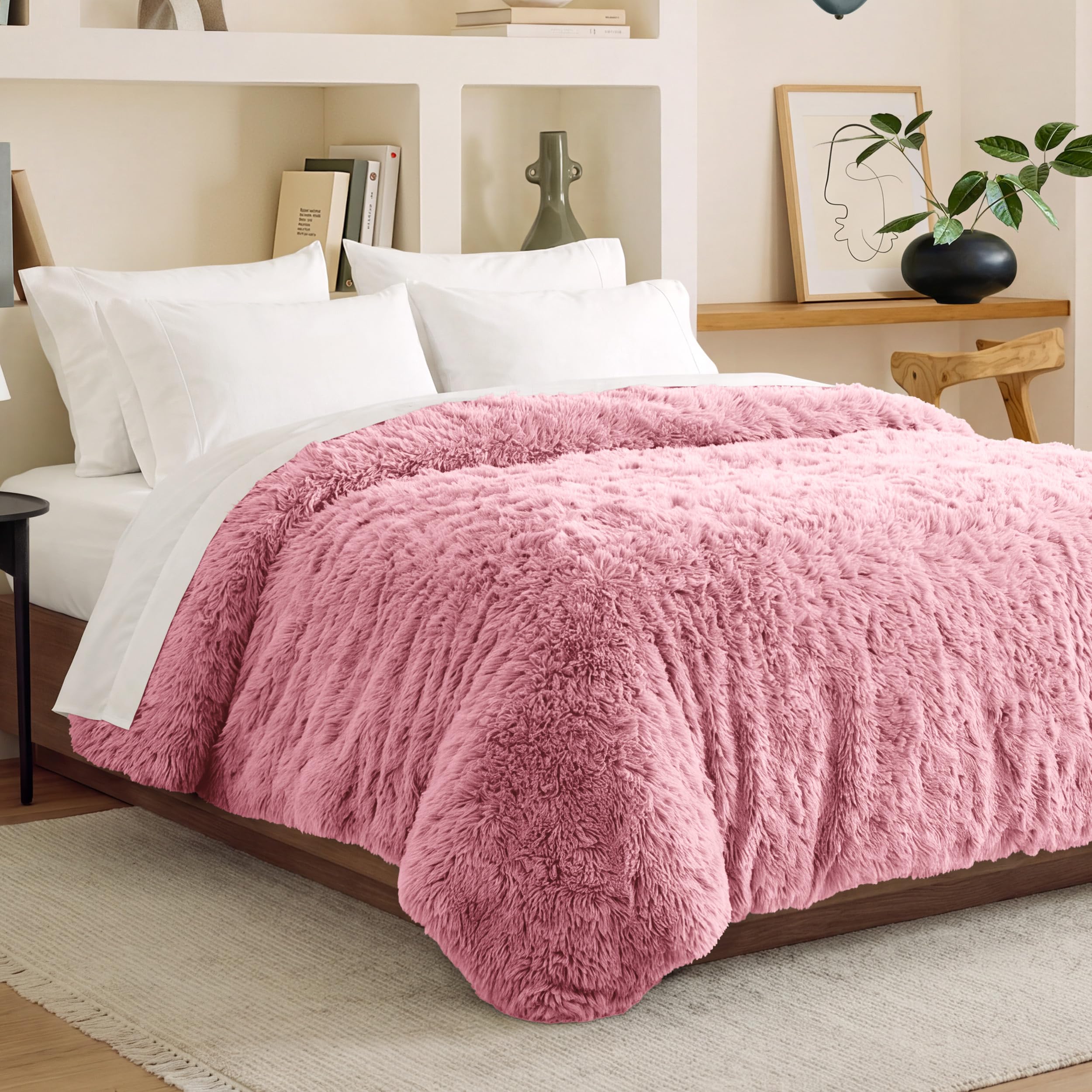 Bare Home Shaggy Fleece Duvet Cover - Plush Duvet Cover - Super Soft &amp; Luxury - Hidden Zipper Closure - All Season Bedding (King/Cal King, Light Pink)