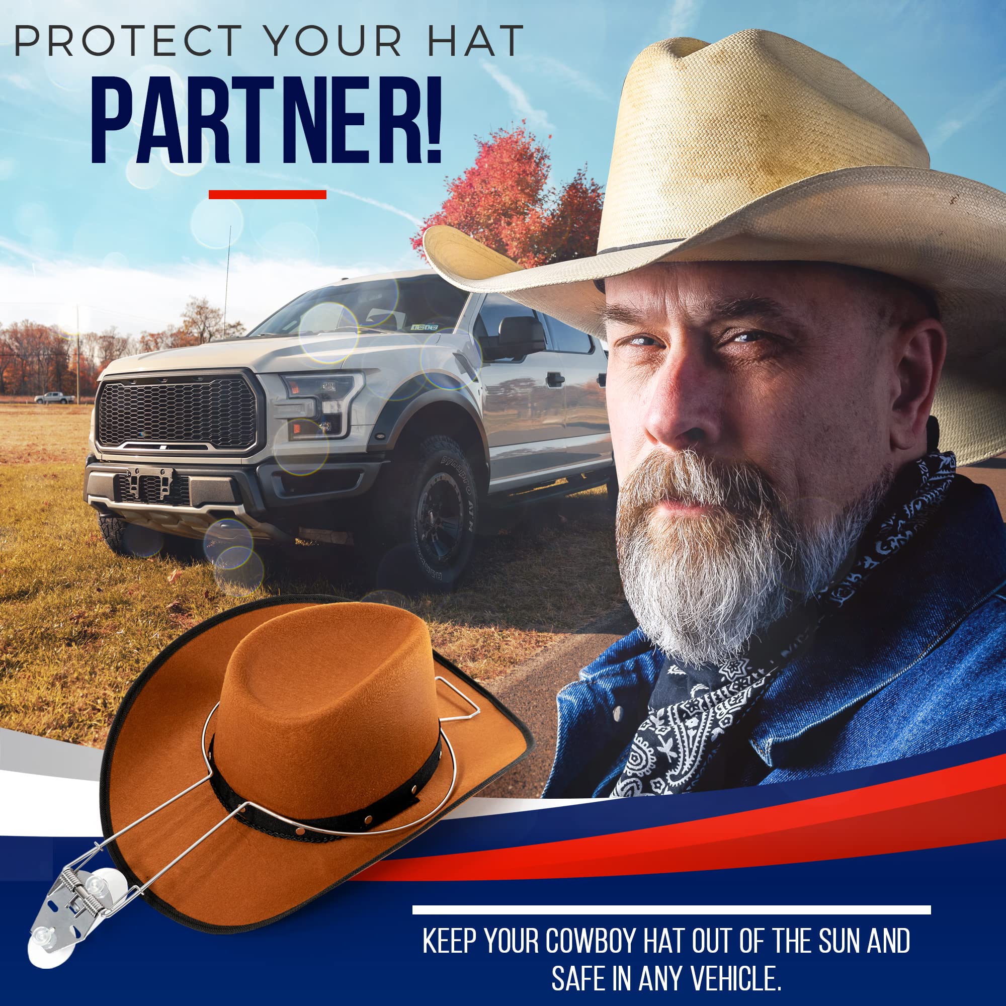 Soporte para sombrero de vaquero - Clip para sombrero para sombreros occidentales - Para coches, camiones y furgonetas - Completo con ventosas, CH001